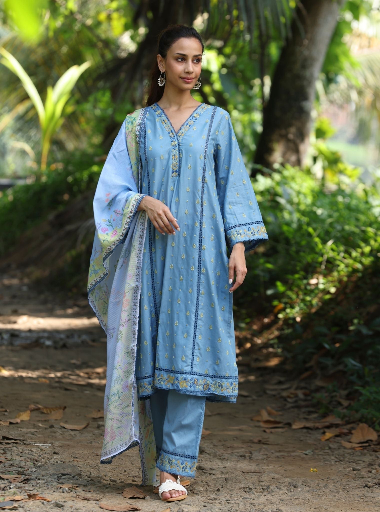 Shira Supima Cotton Blue Anarkali Kurta Set