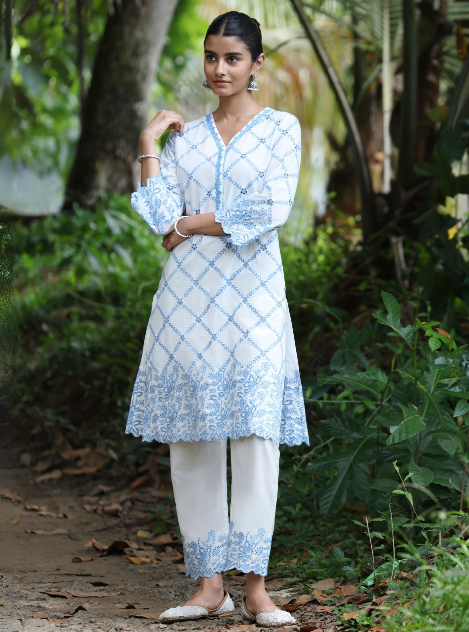 Eesvari Supima Cotton White Kurta Set