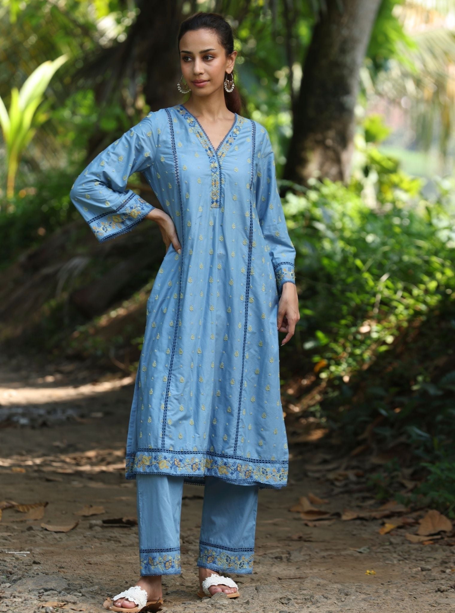 Shira Supima Cotton Blue Anarkali Kurta Set