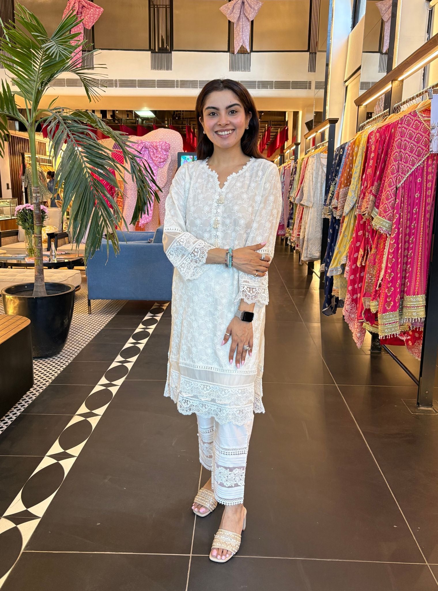 Mulmul Cotton Ivy Kurta with New Pintuck White Pant