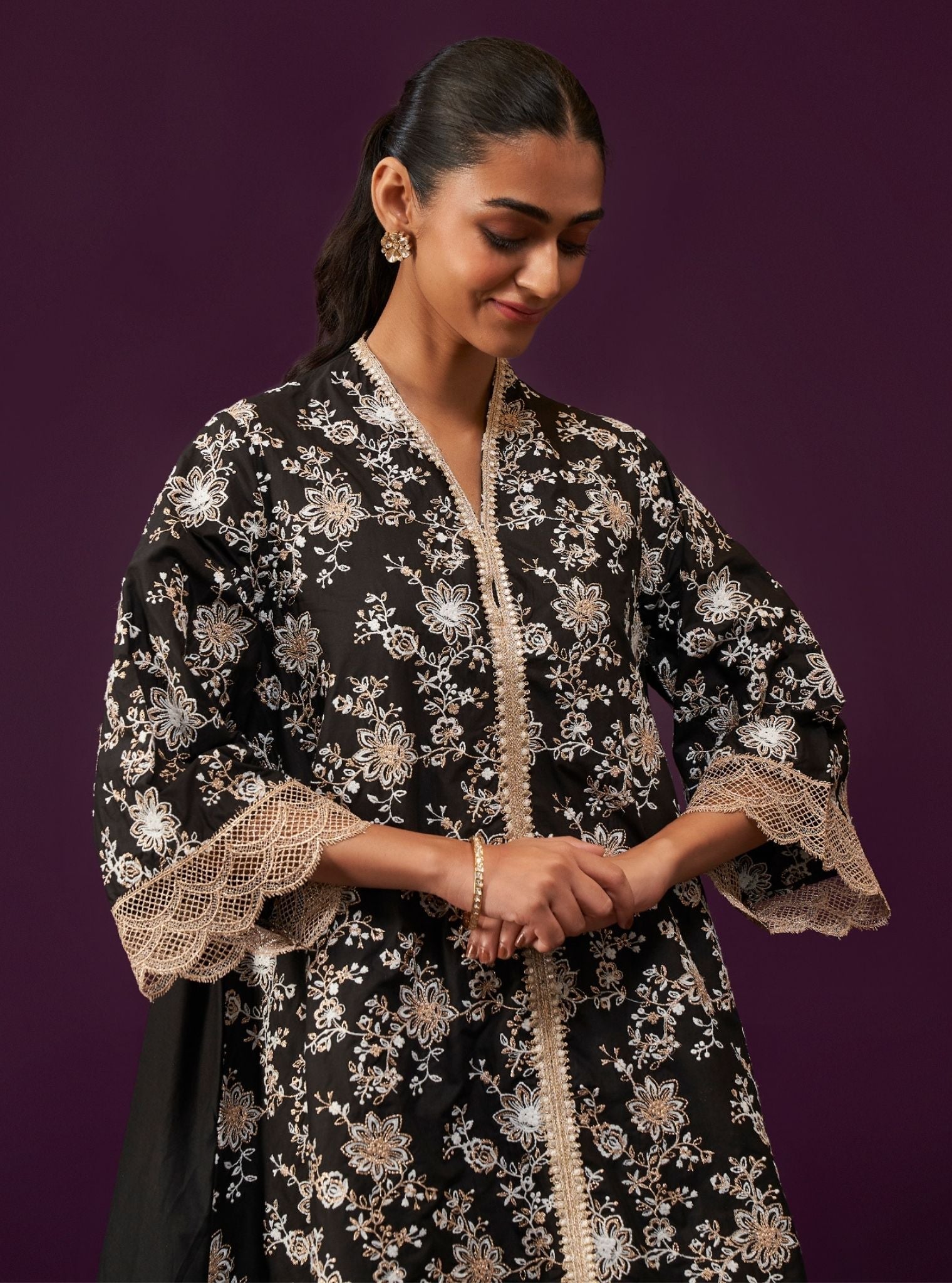 Komen Supima Cotton Black Kurta Set