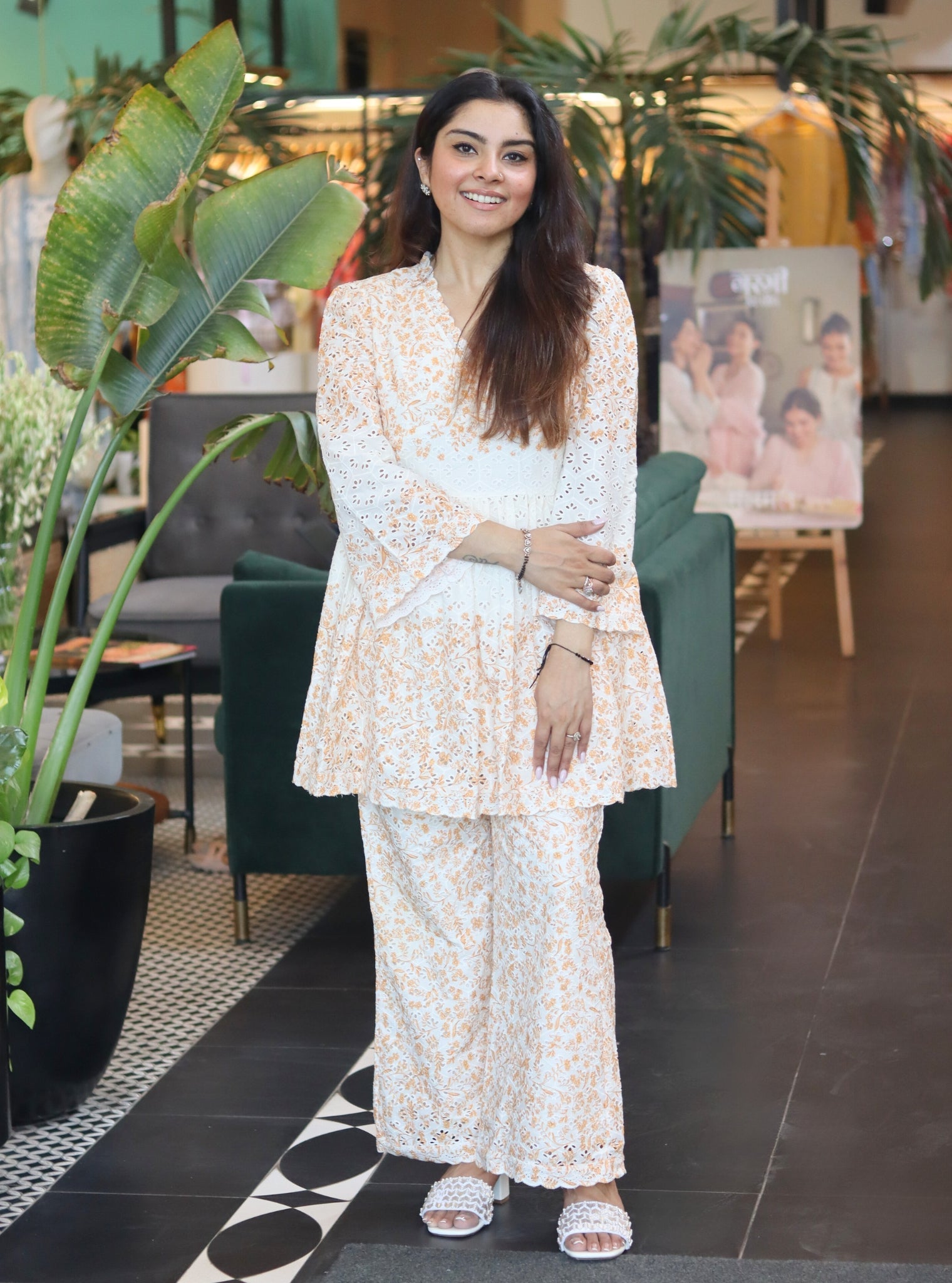 Frida Cotton Off White Orange Print Co-ord Set