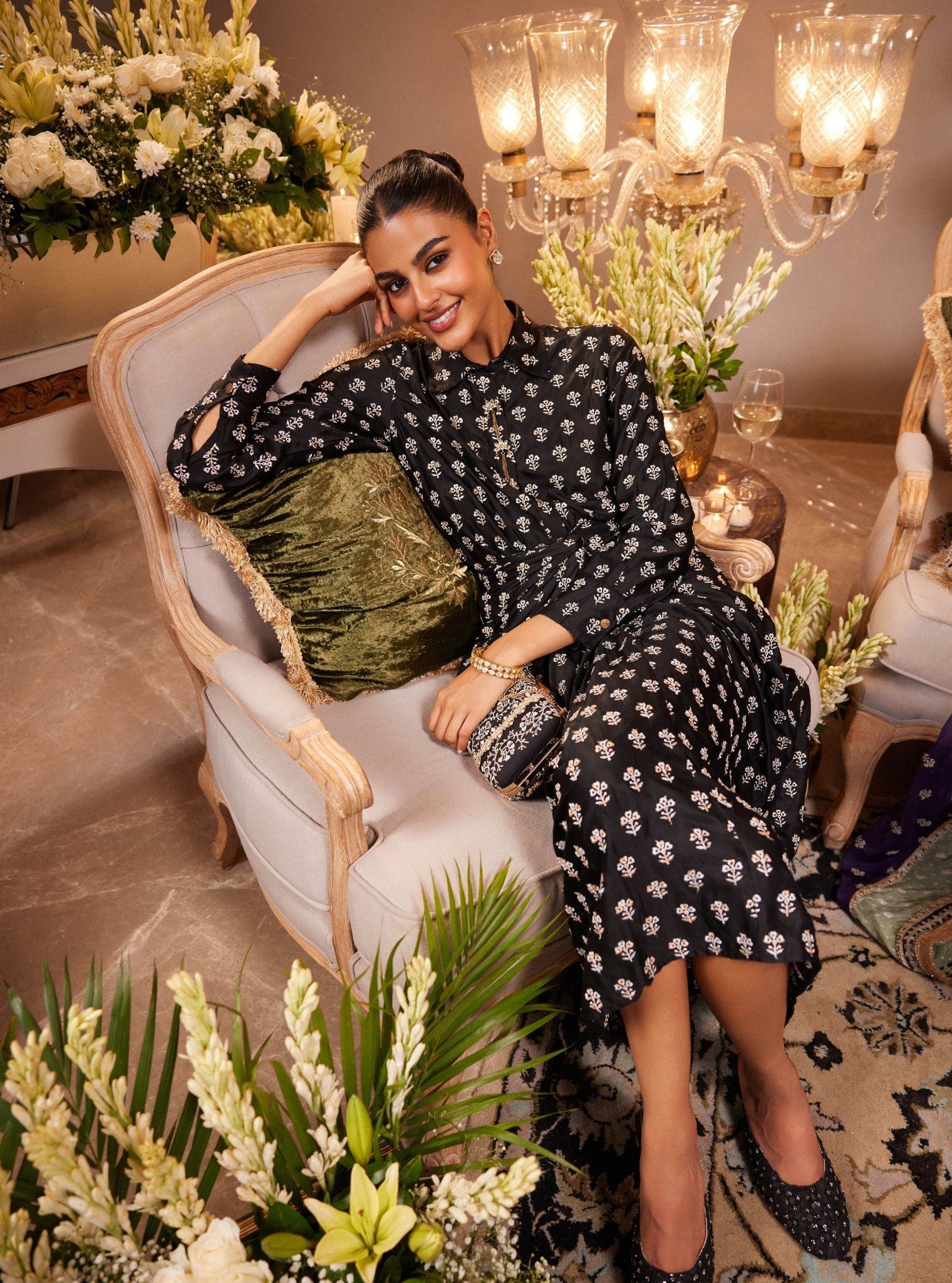 Florine Cupro Satin Black Co-ord Set