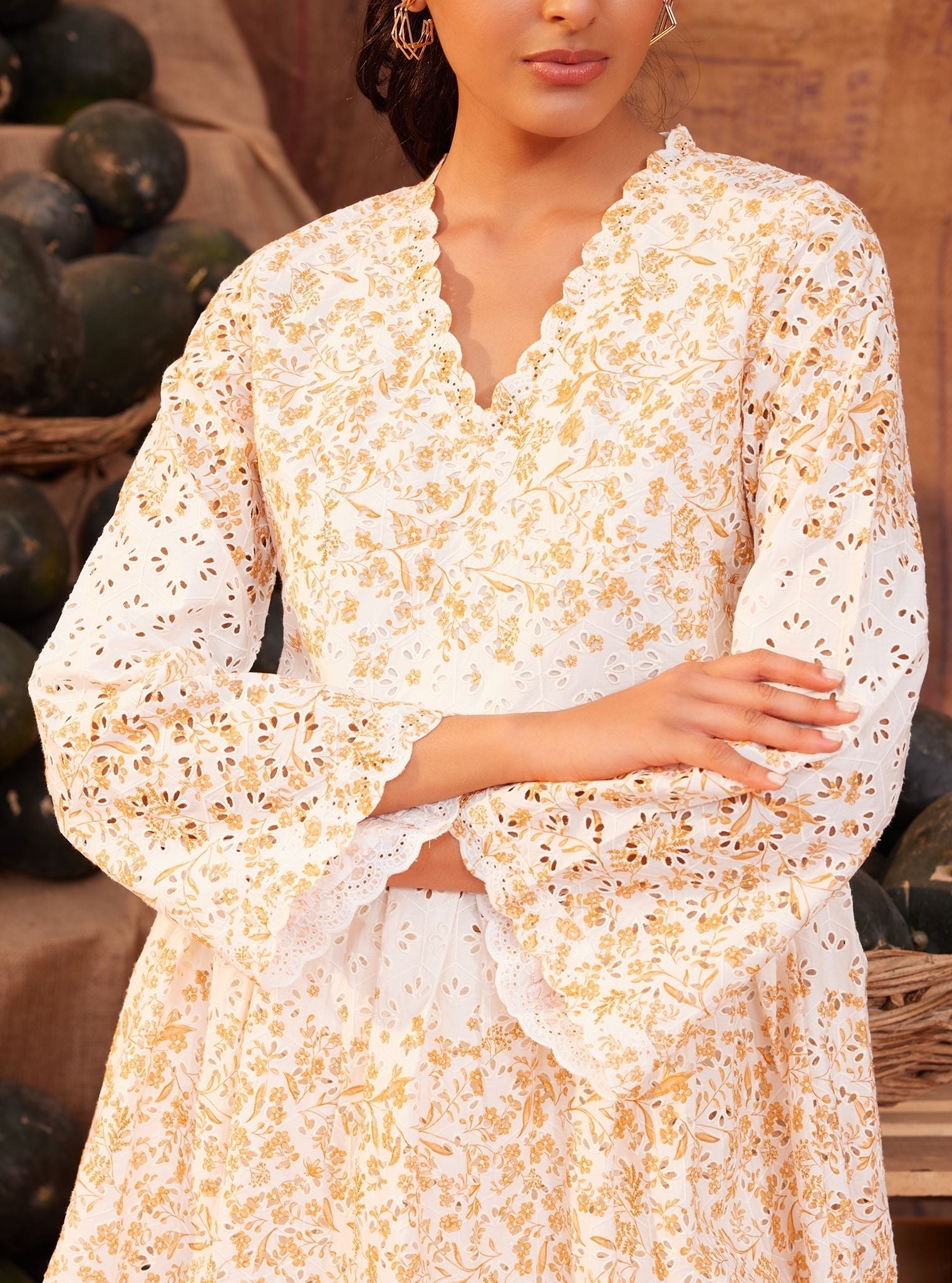 Frida Cotton Off White Orange Print Co-ord Set