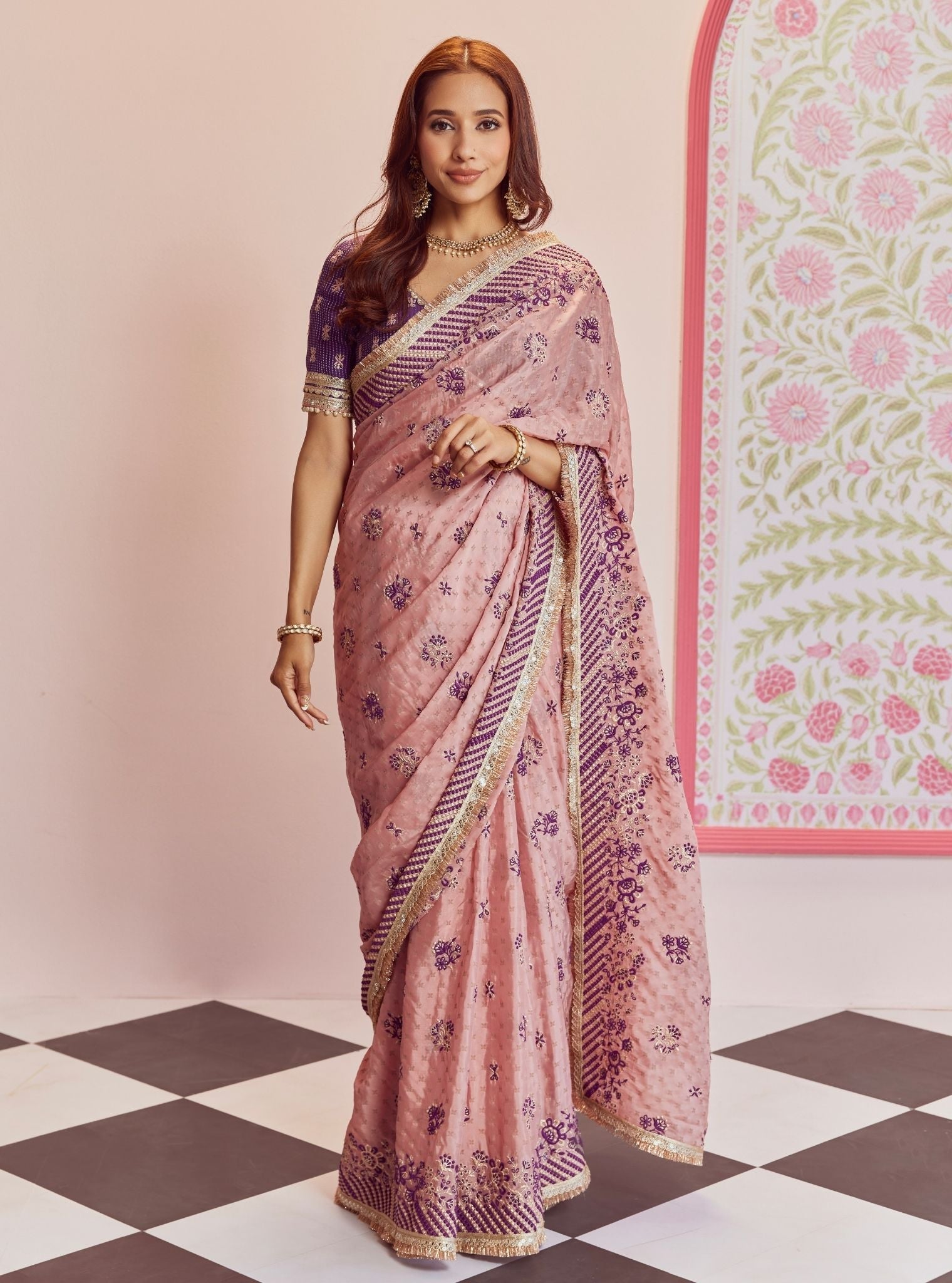 Mulmul Banarsi lagan Purple Saree
