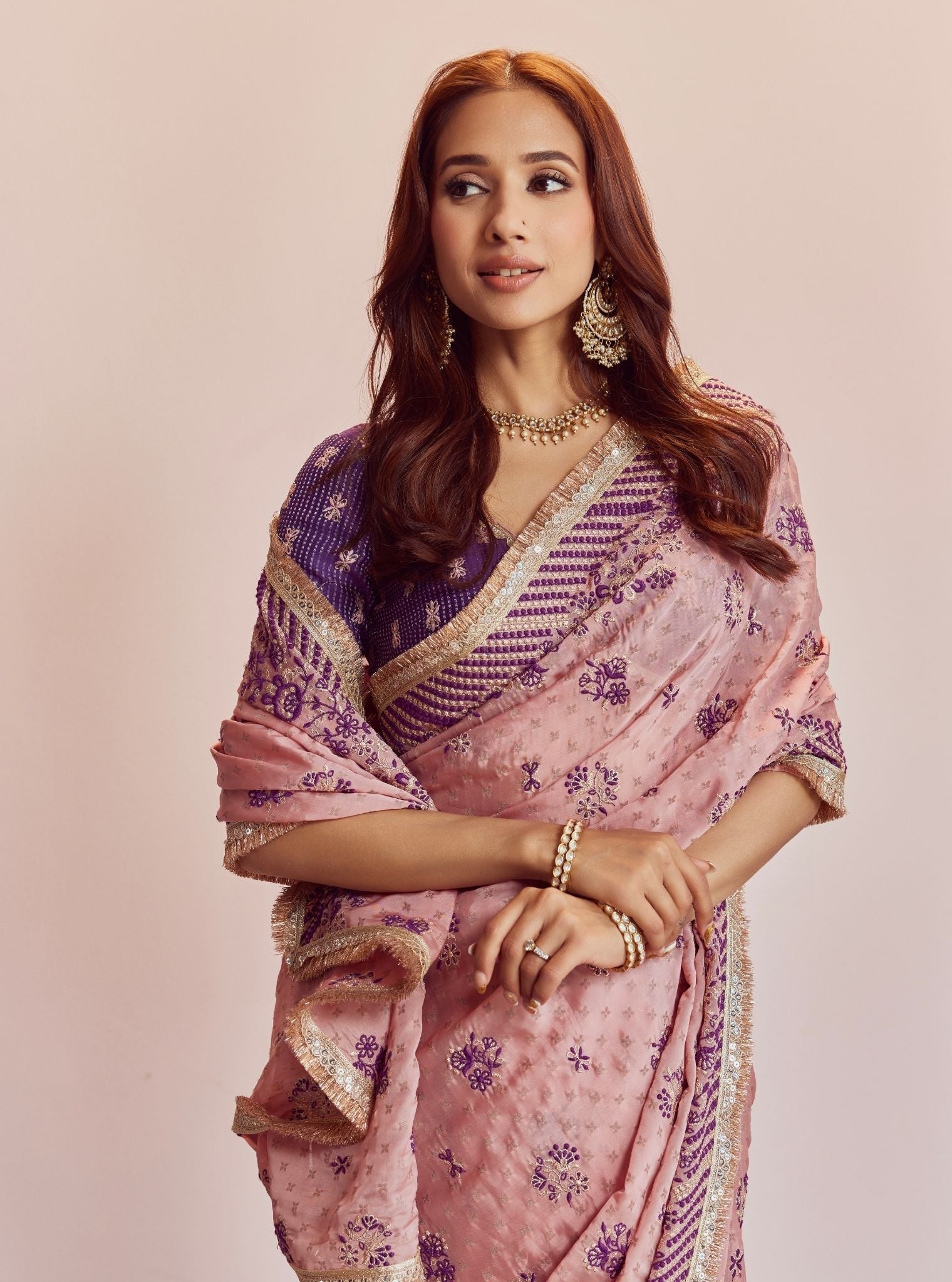 Mulmul Banarsi lagan Purple Saree