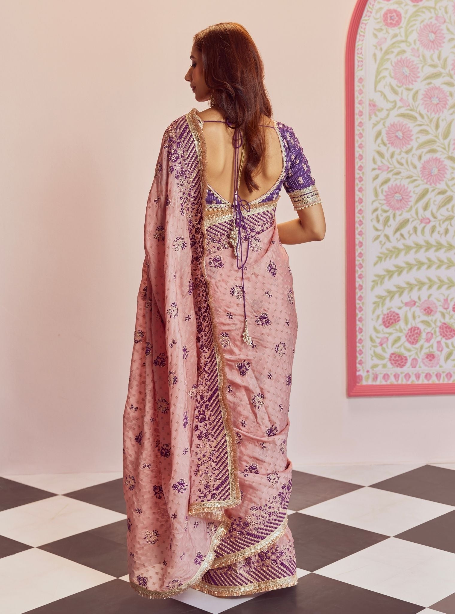 Mulmul Banarsi lagan Purple Saree