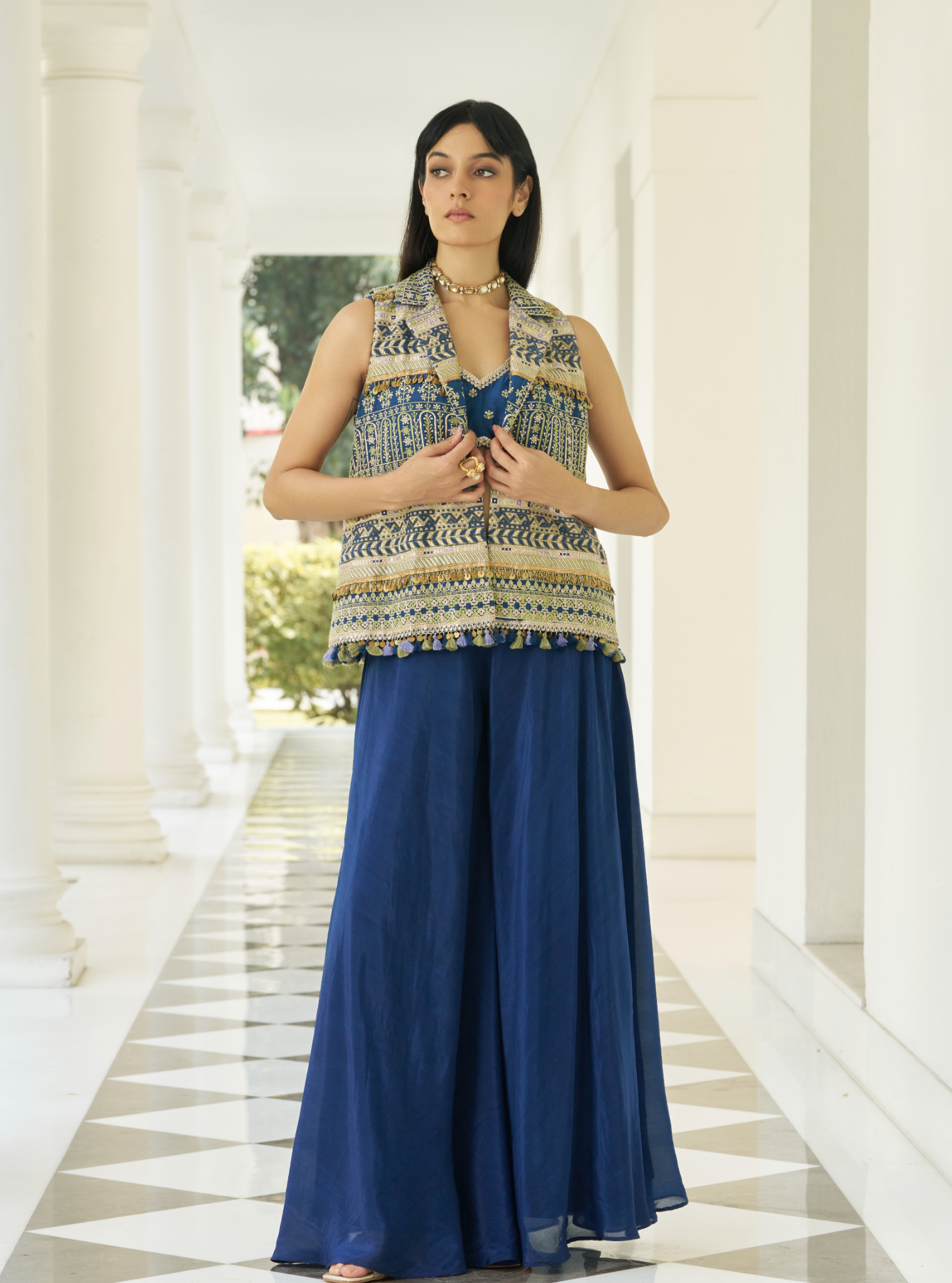 Paakhi Pima Satin Navy Jacket With Sharara