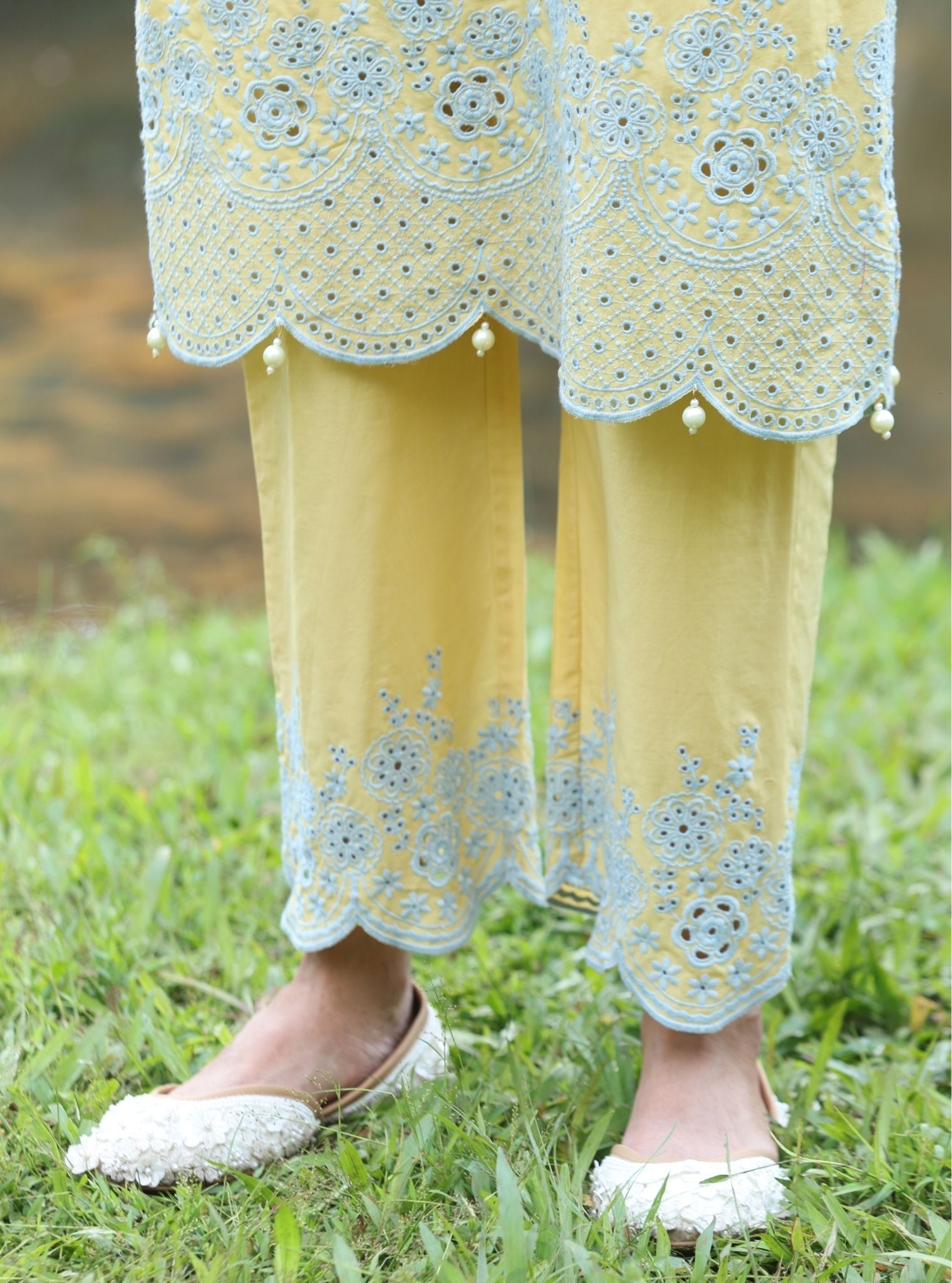 Kora Supima Cotton Yellow Kurta Set
