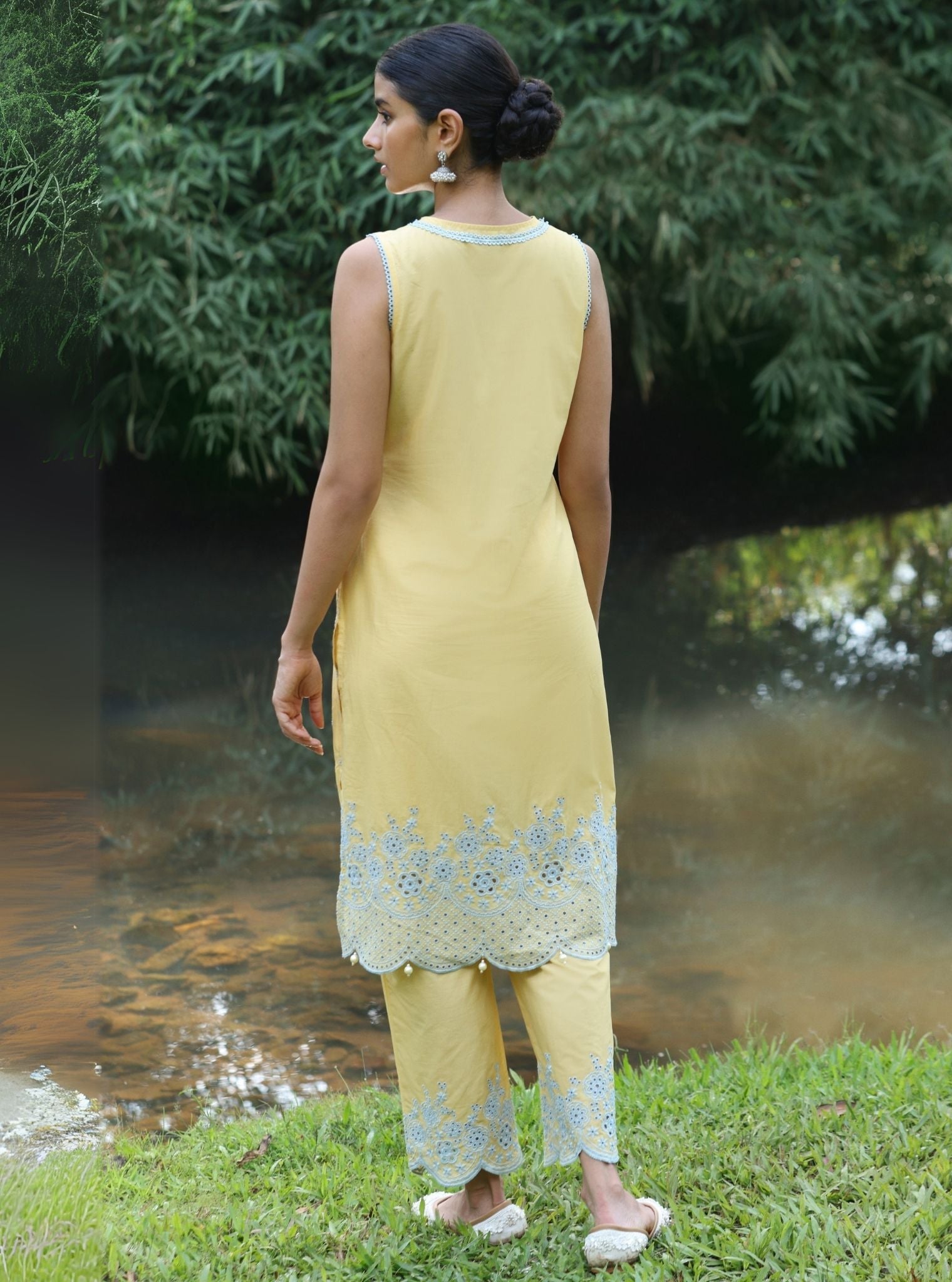 Kora Supima Cotton Yellow Kurta Set