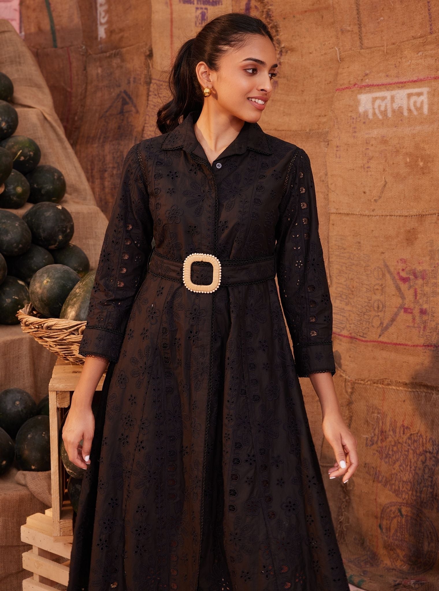 Luca Cotton Black Long Dress