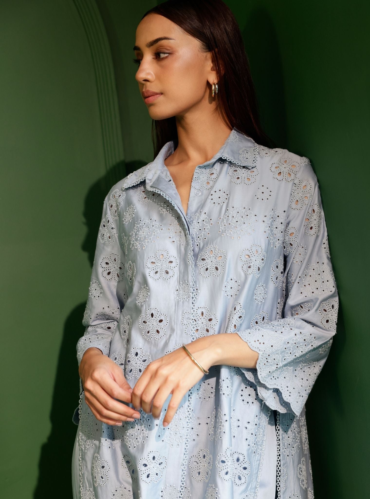 Harriet Pima Satin Blue Kurta Set