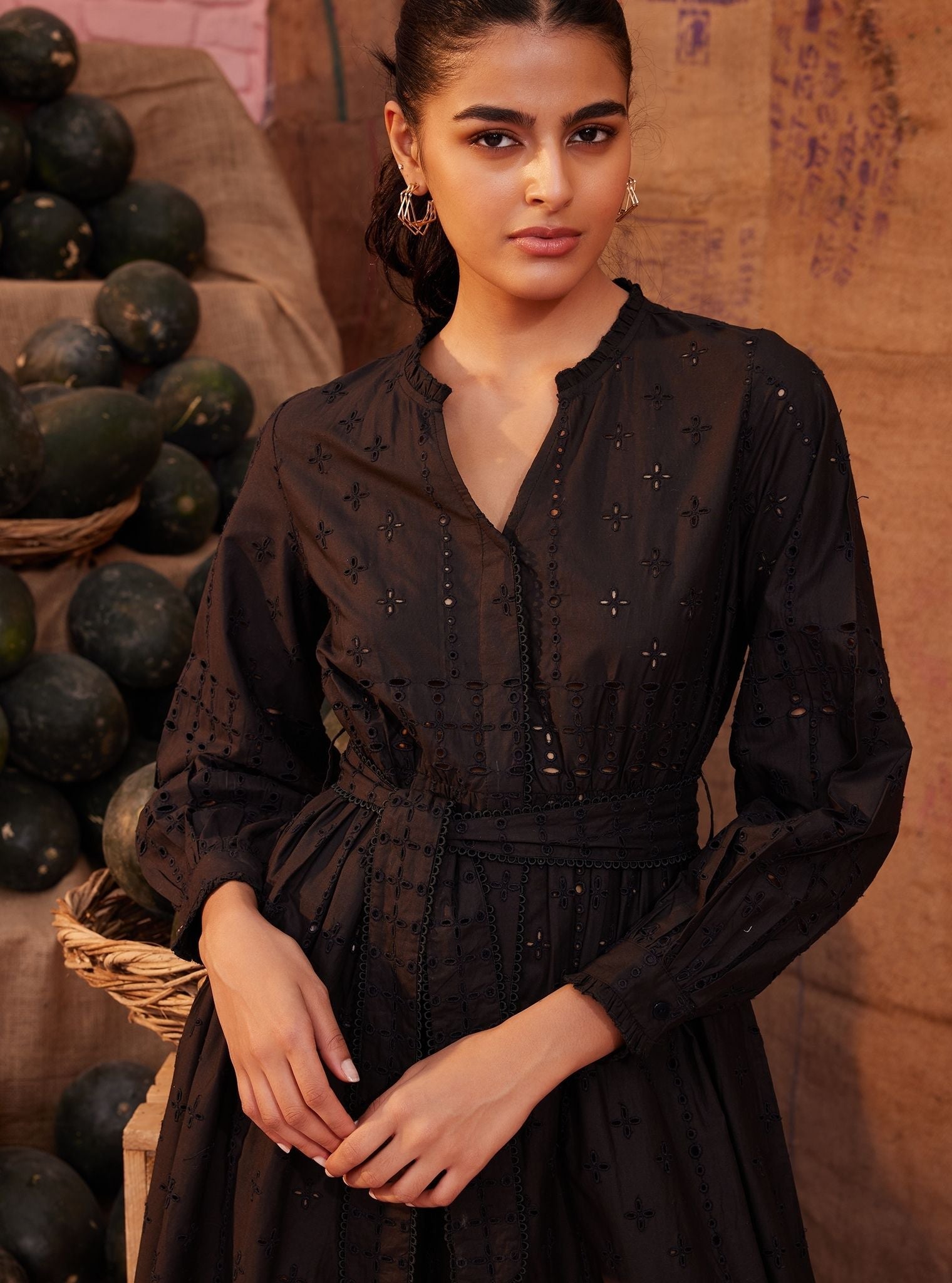 Emy Cotton Black Long Dress