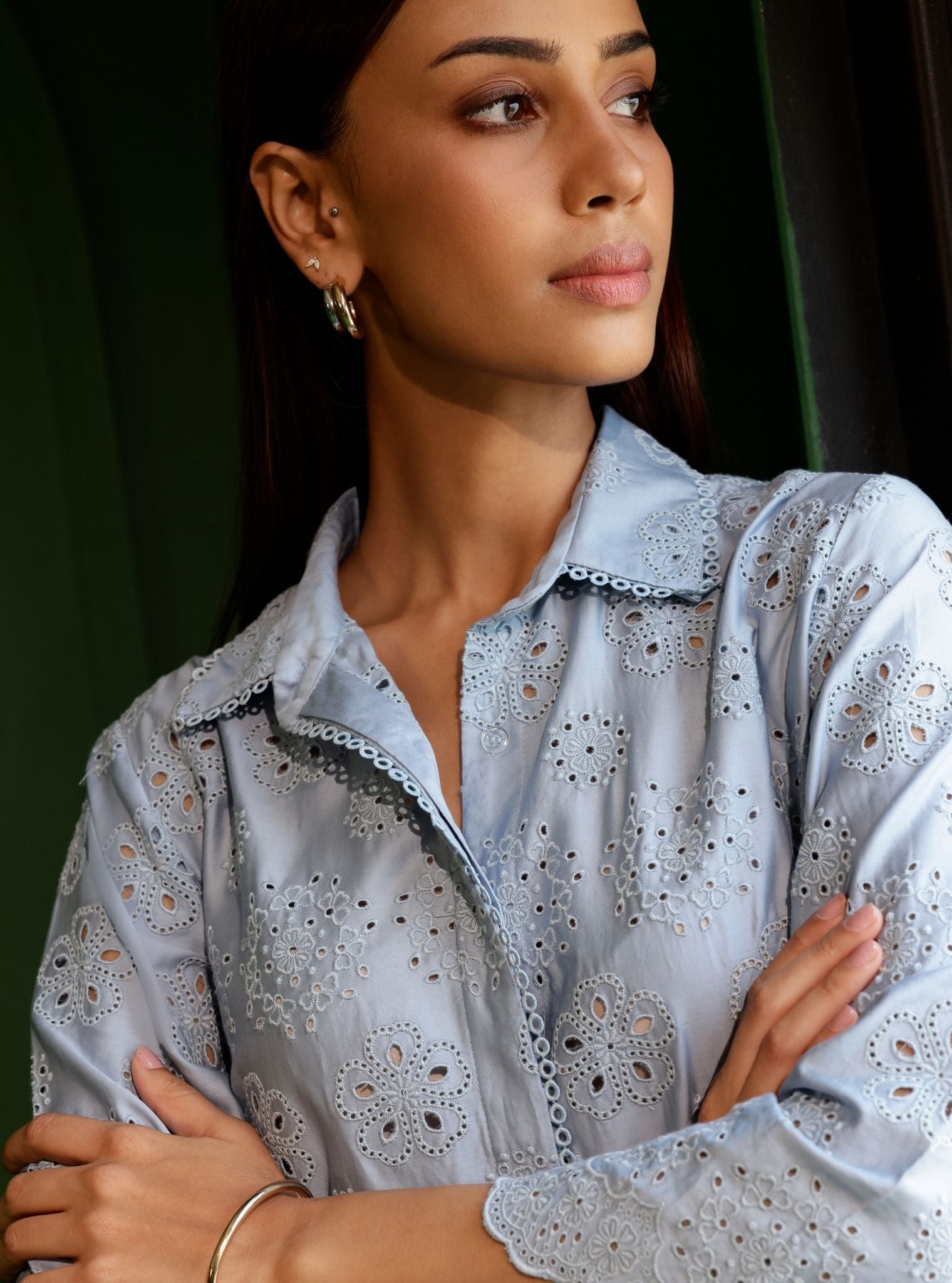 Harriet Pima Satin Blue Kurta Set