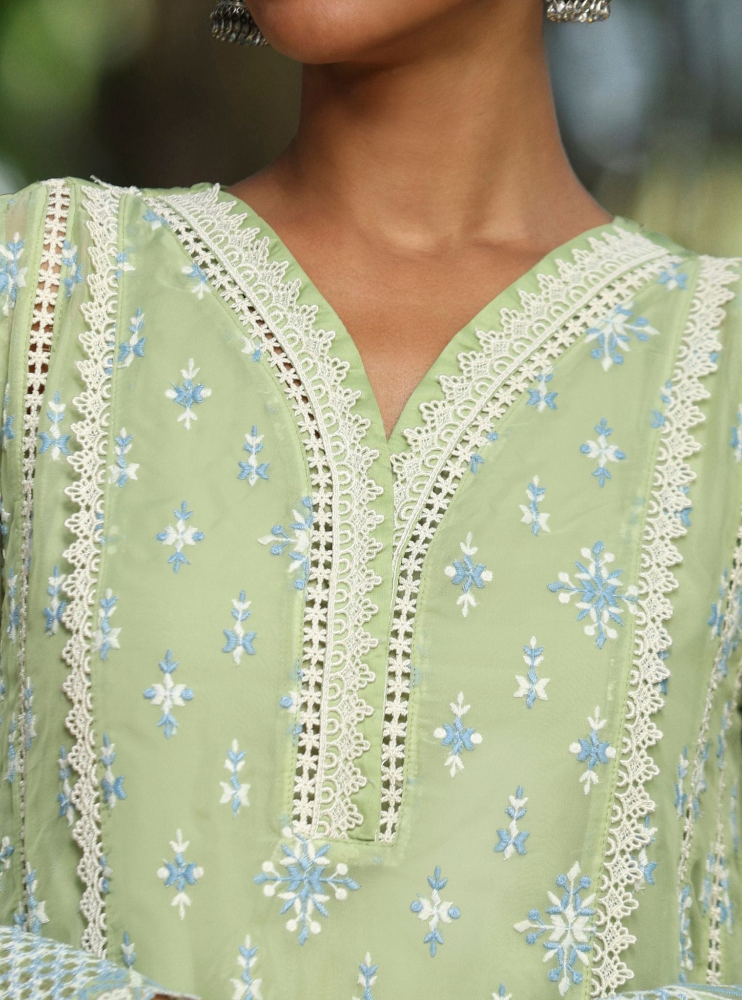 Smitha Organza Green Anarkali Kurta Set