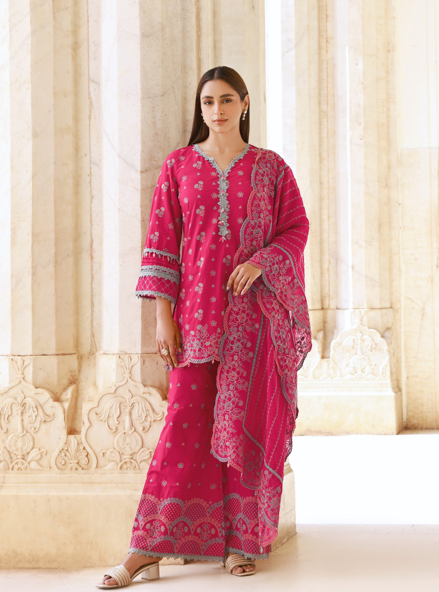 Kaveera Supima Cotton Fuschia Kurta Set