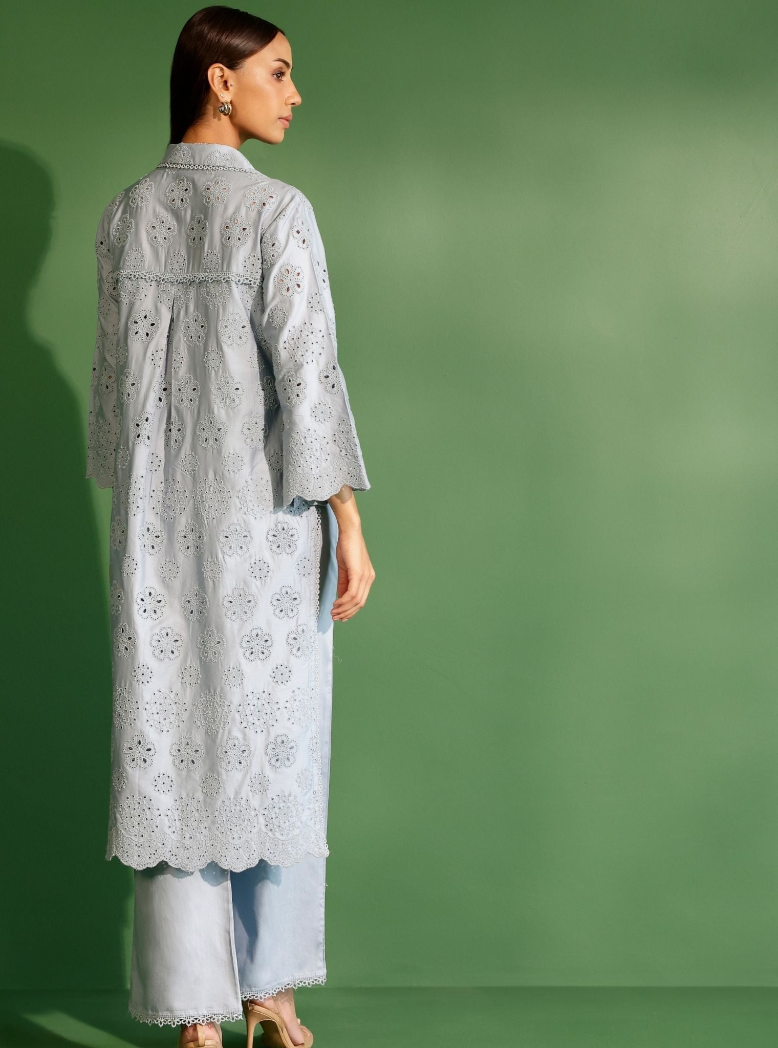 Harriet Pima Satin Blue Kurta Set