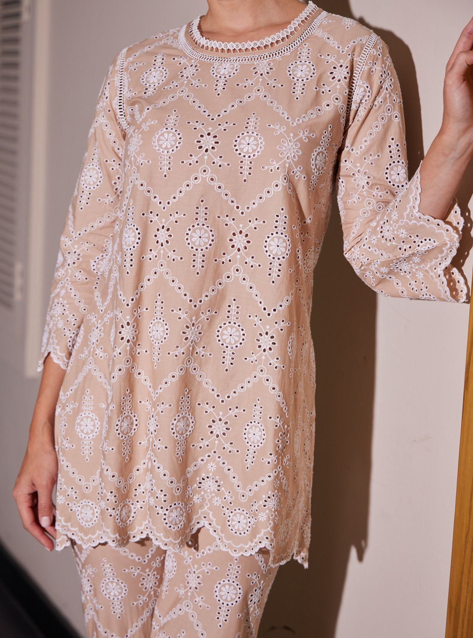 Evelyn Cotton Beige Co-ord Set