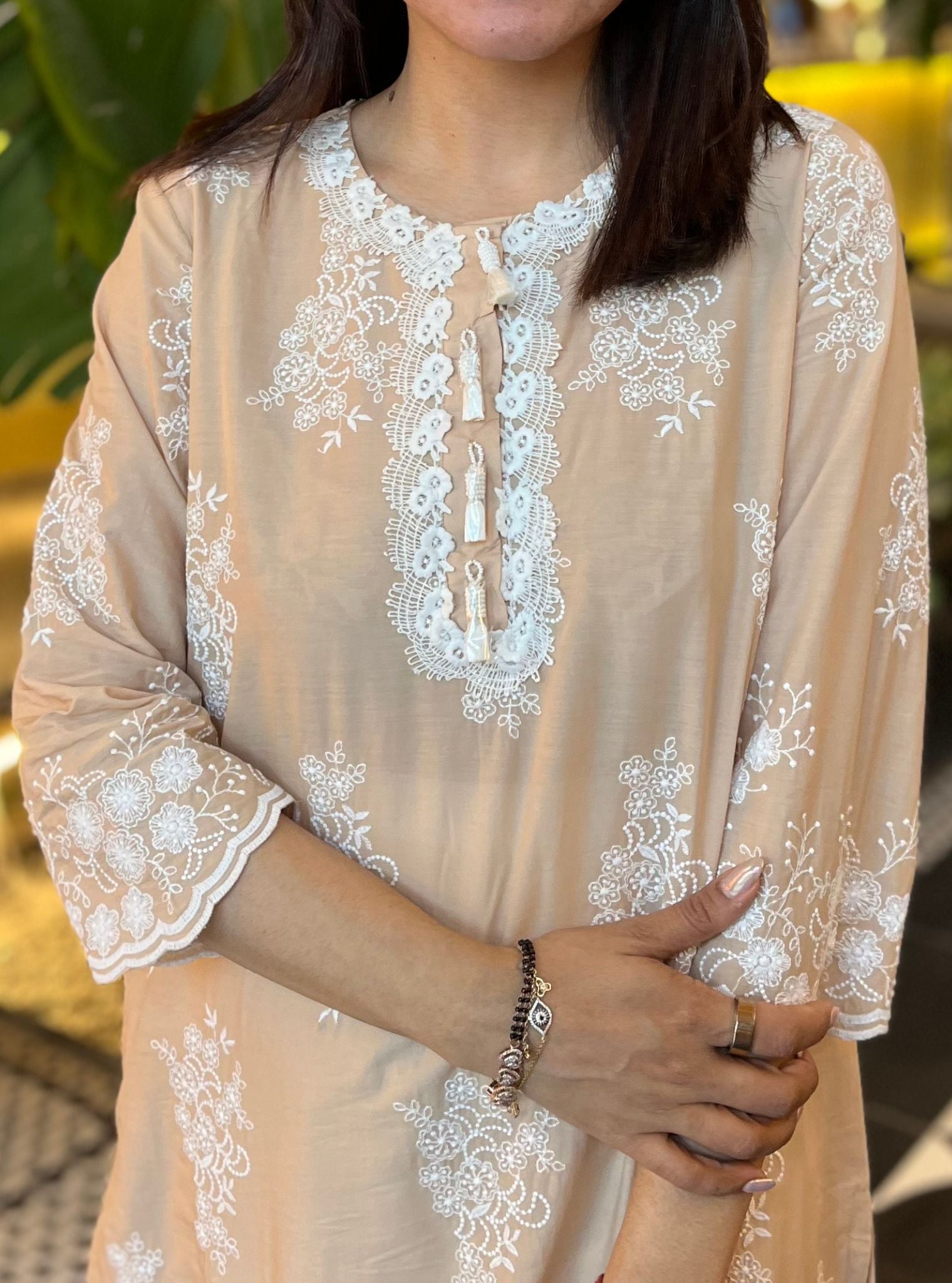 Perla Supima Cotton Beige Kurta With Revora Pant