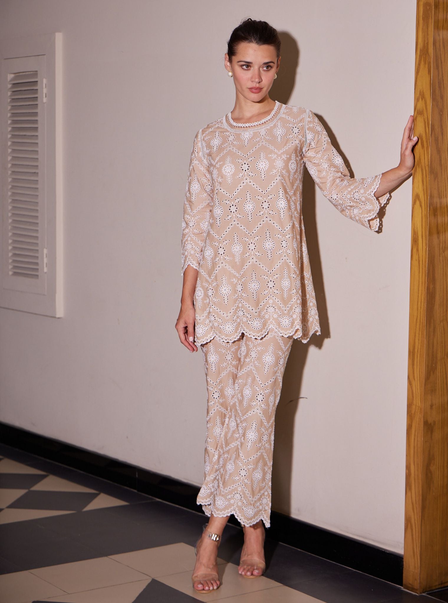 Evelyn Cotton Beige Co-ord Set