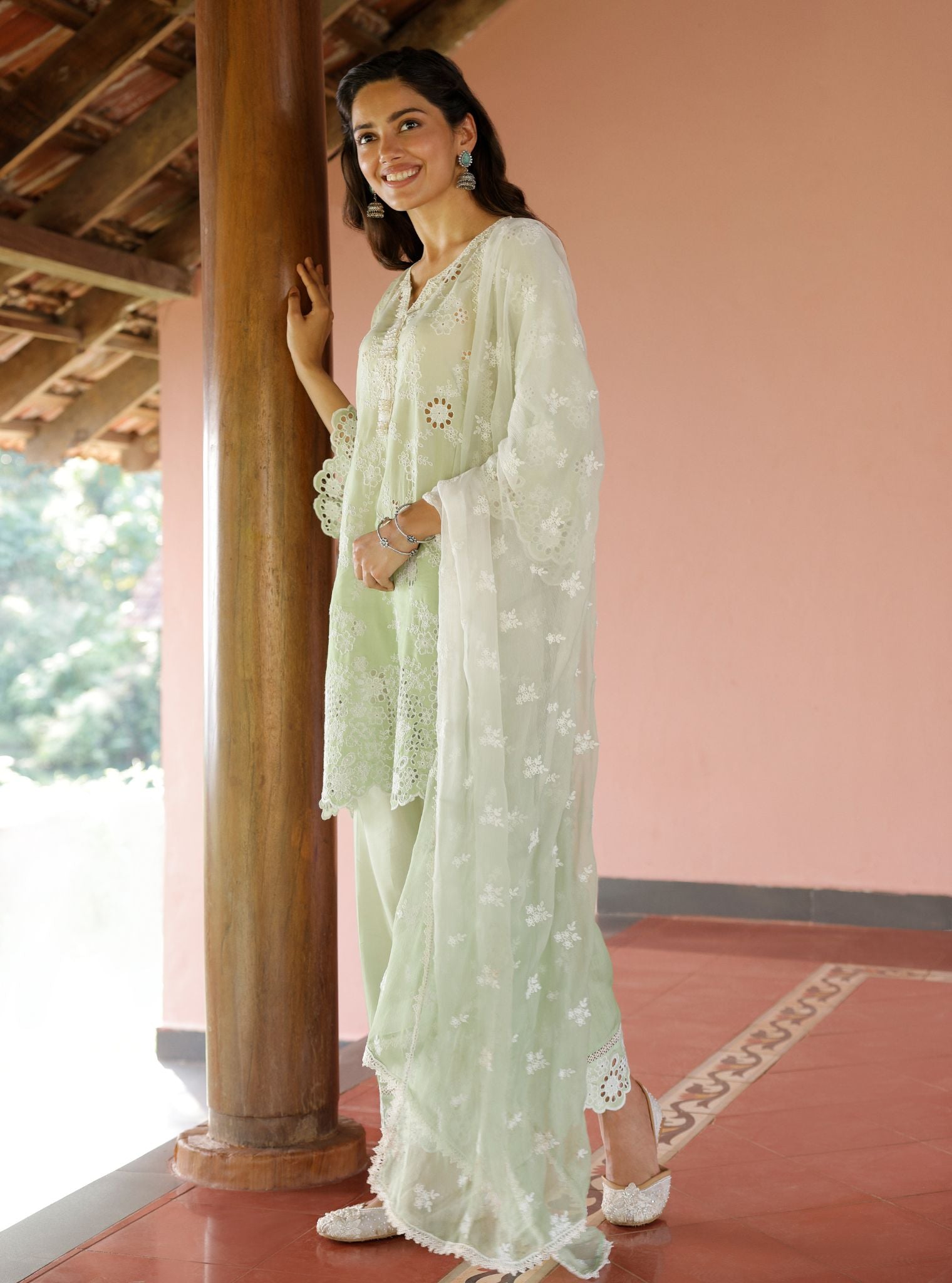 Jaithra Ombre Lawn Green Kurta Set