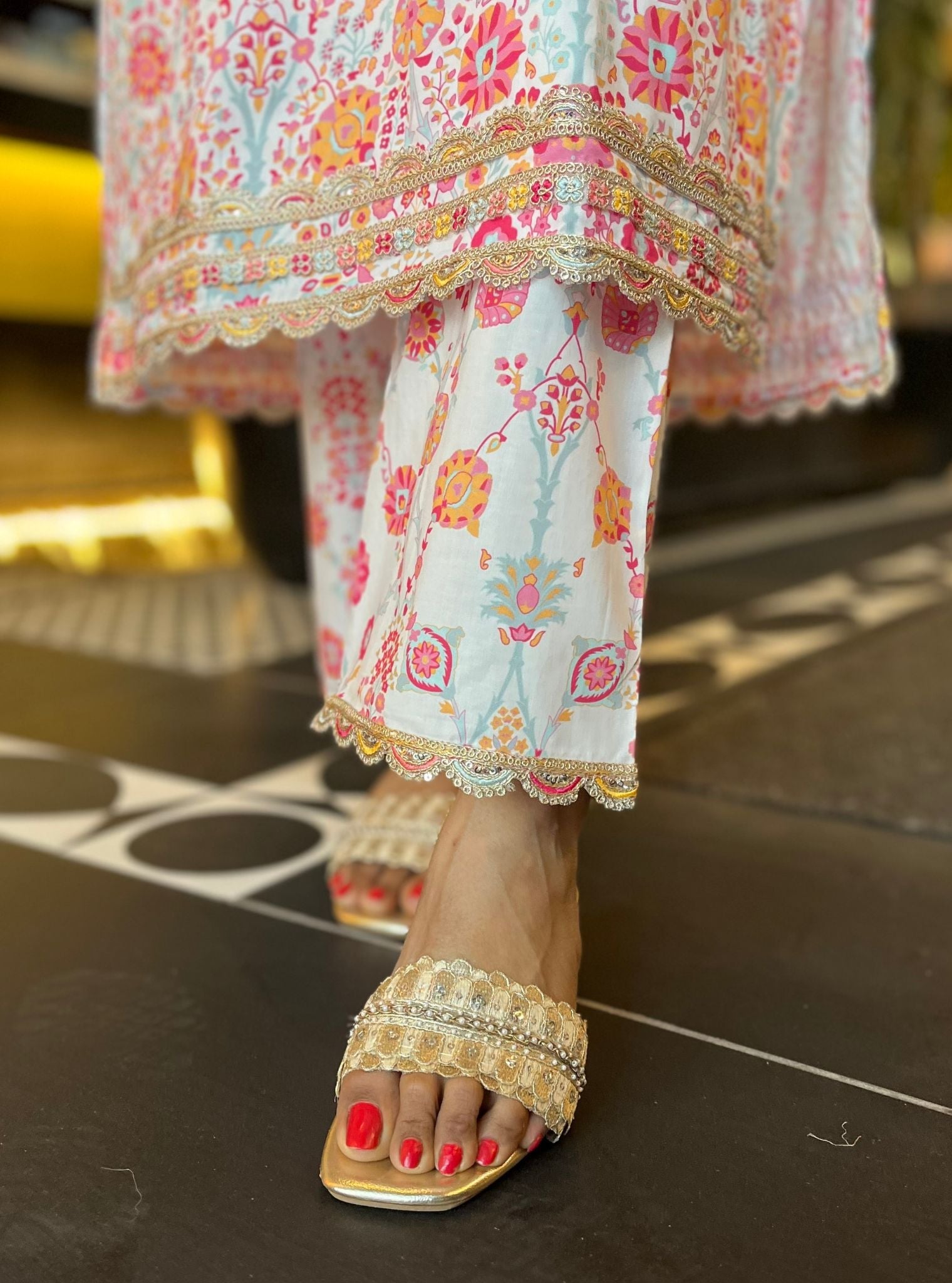 Florie Supima Cotton Printed White Kurta Set