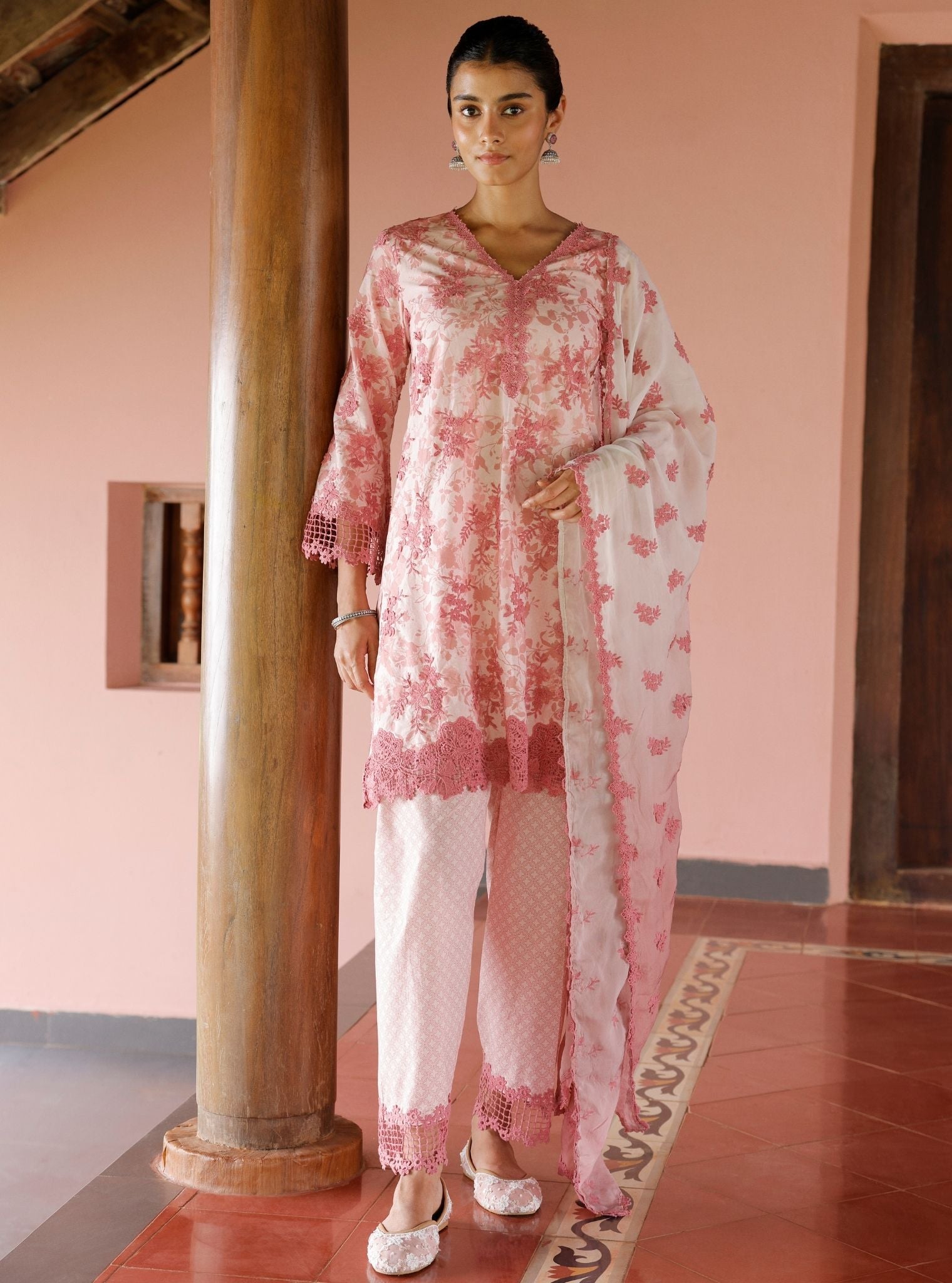 Yamya Supima Cotton Print Pink Kurta Set