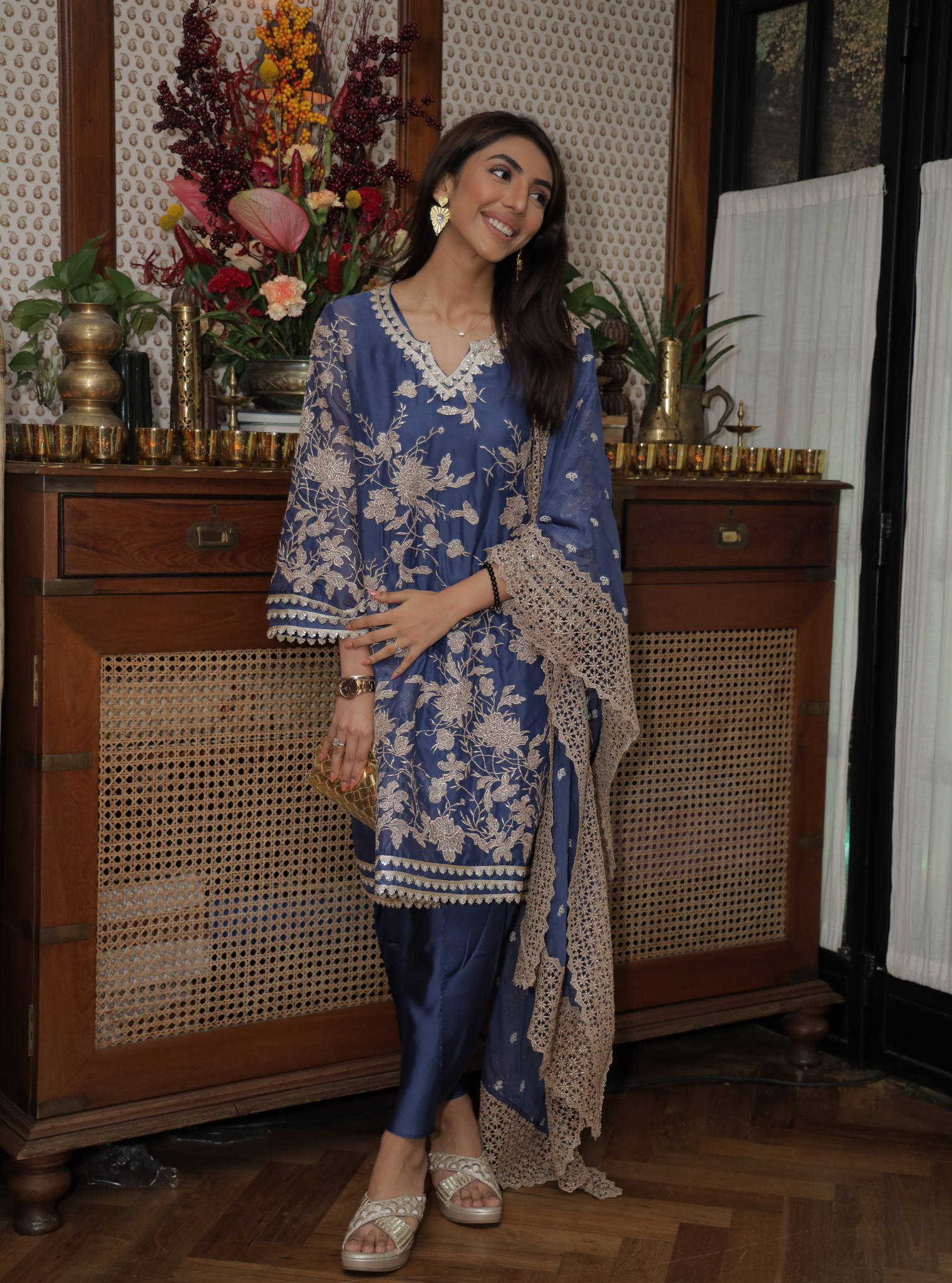 Sunee Organza Navy Kurta Set