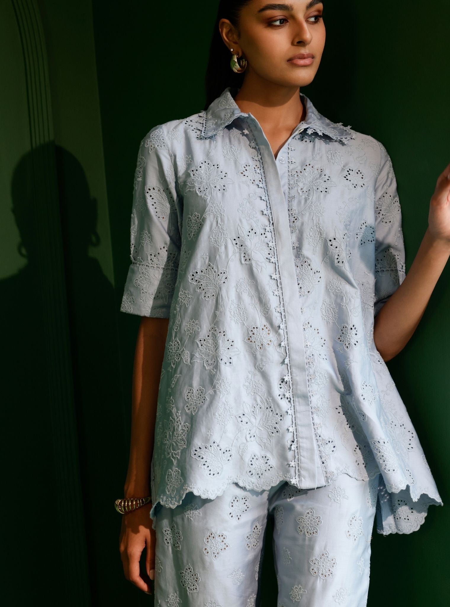 Roselyn Pima Satin Blue Co-ord Set