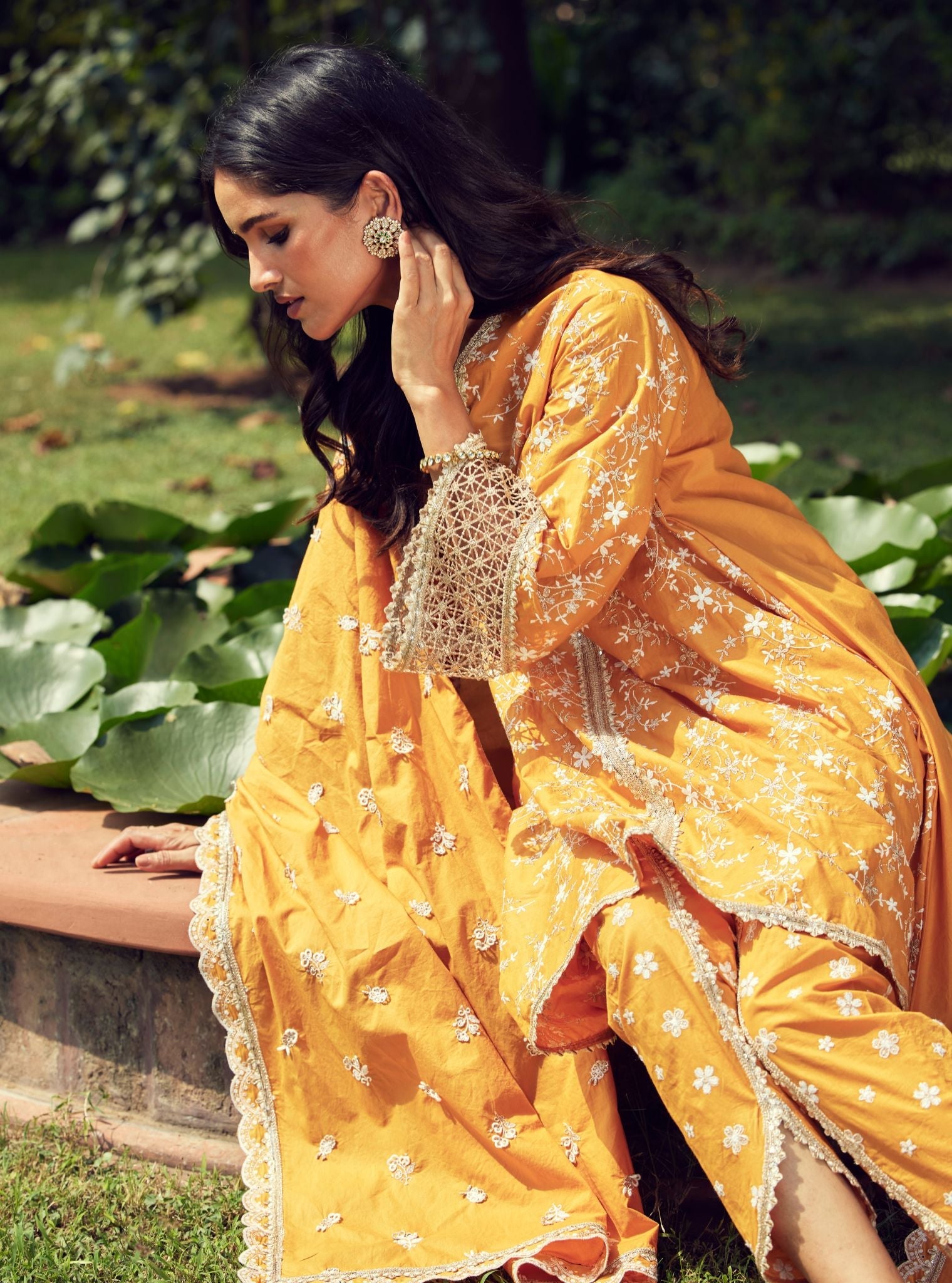 Mulmul Cotton Avira Orange Kurta with Mulmul Cotton Avira Orange Pant