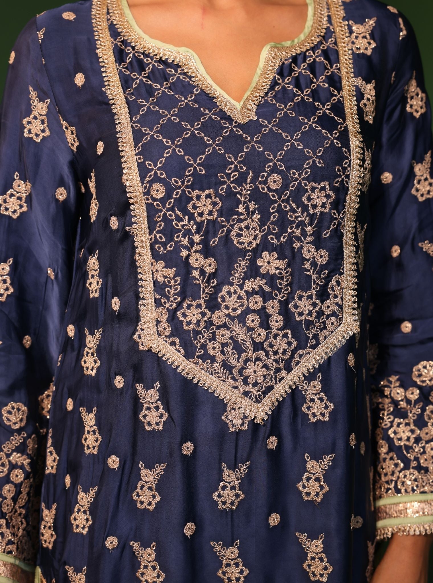 Nazakat Cupro Satin Navy Kurta Set