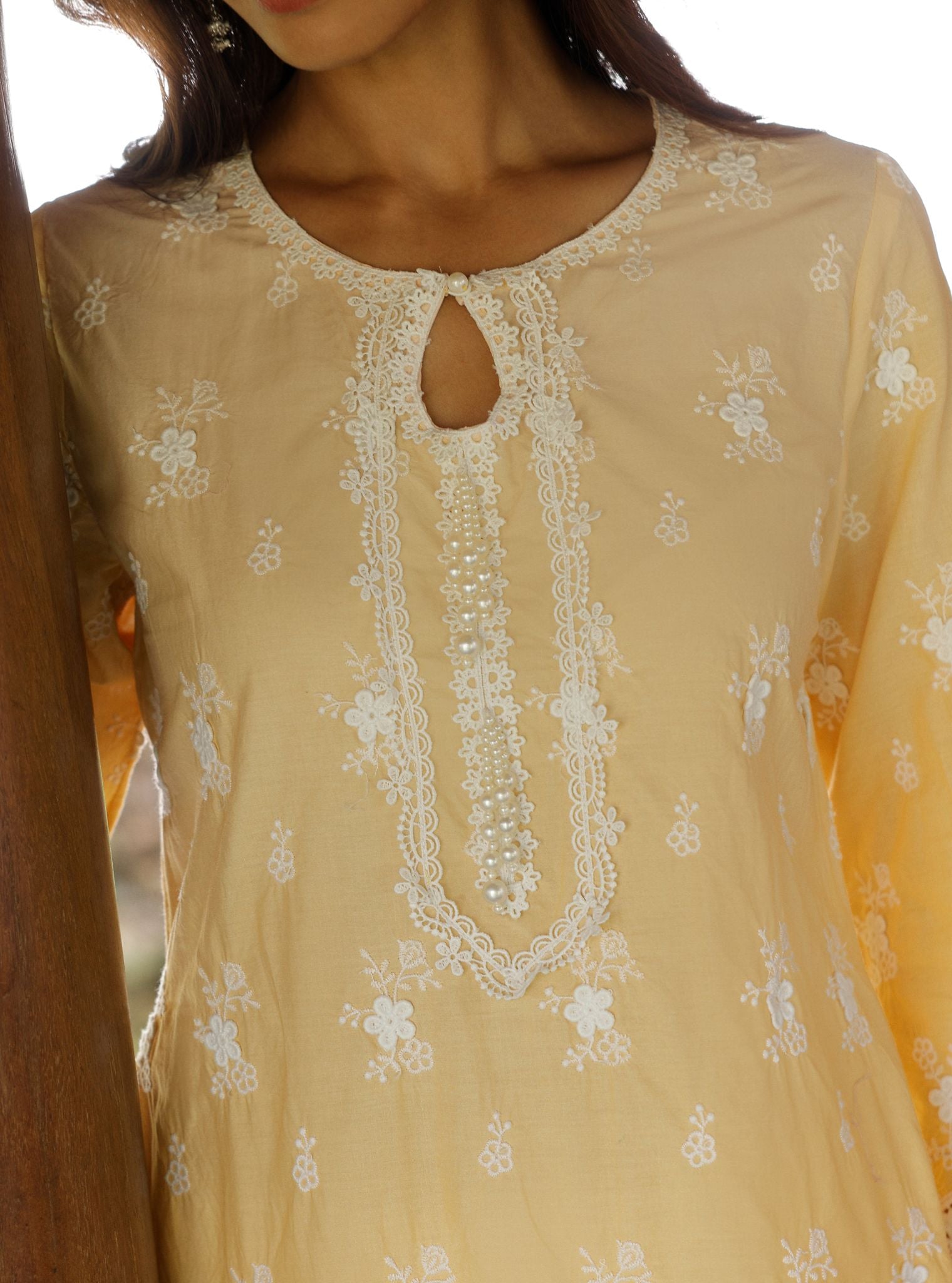Mulmul Ombre Cotton Zehen Yellow Kurta With Mulmul Ombre Cotton Zehen Yellow Pant