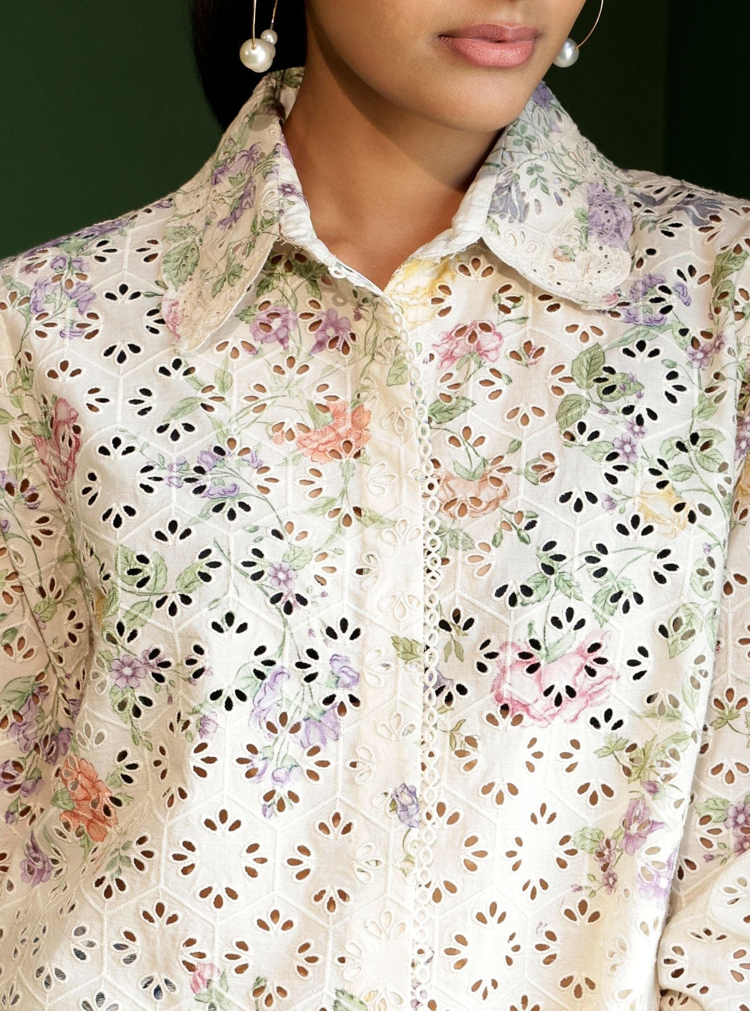 Beatrice Cotton Printed Cream Shirt