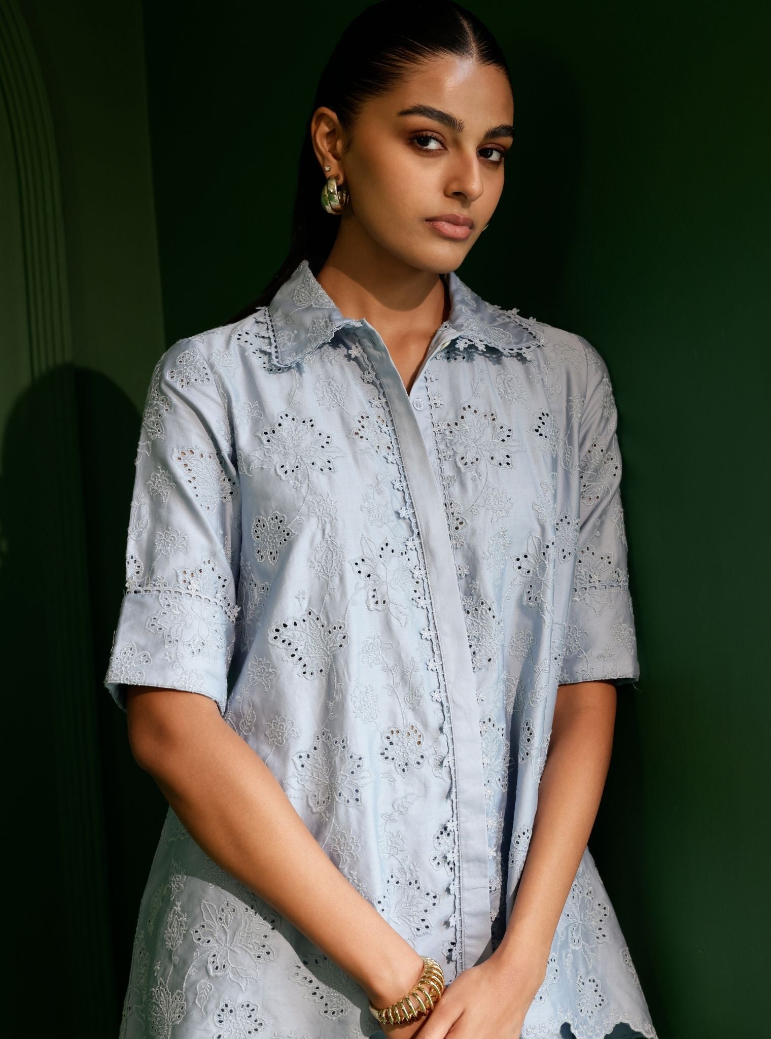 Roselyn Pima Satin Blue Co-ord Set