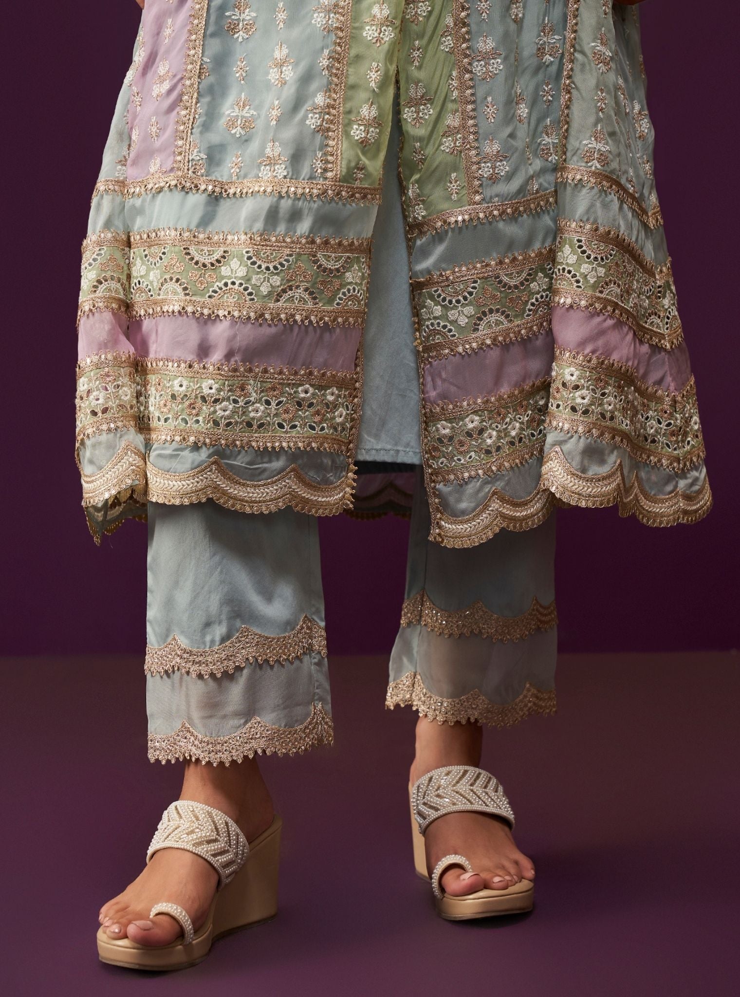 Sawika Organza Light Blue Anarkali Kurta Set