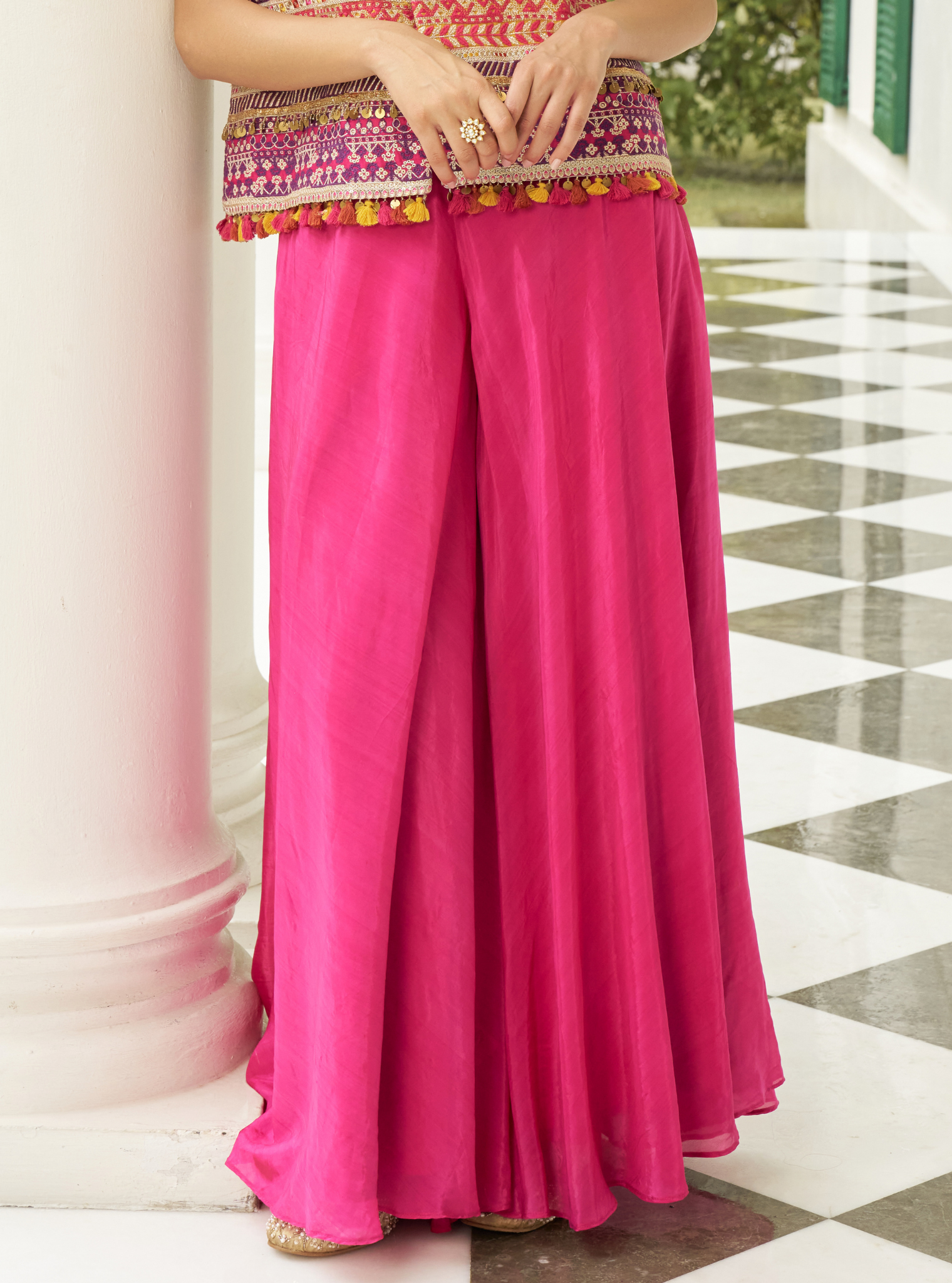 Paakhi Pima Satin Fuschia Jacket With Sharara