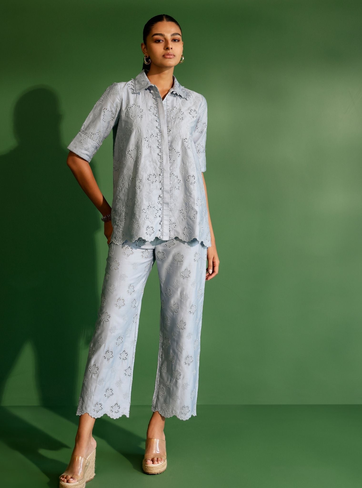 Roselyn Pima Satin Blue Co-ord Set