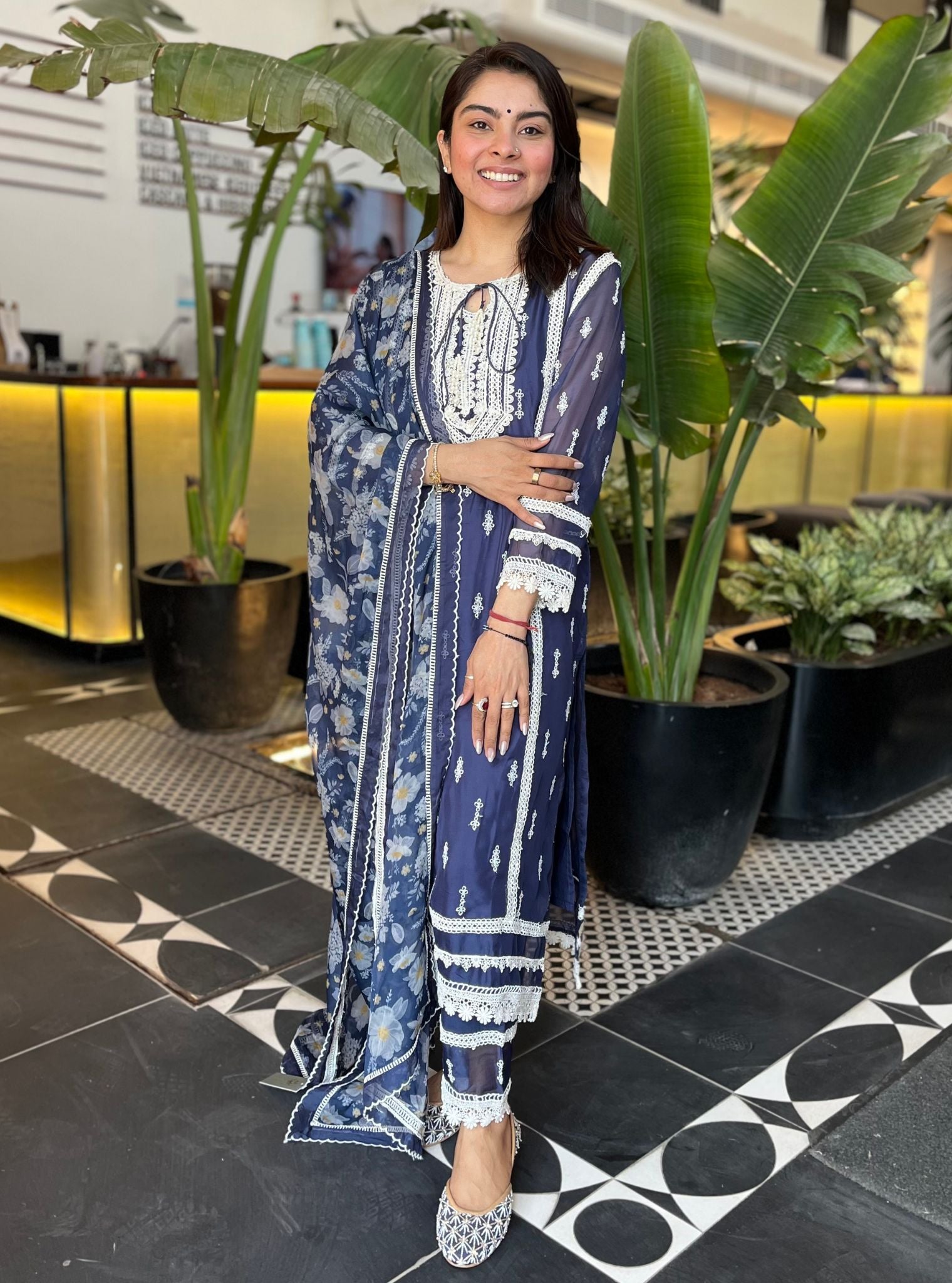 Delie Organza Navy Kurta Set