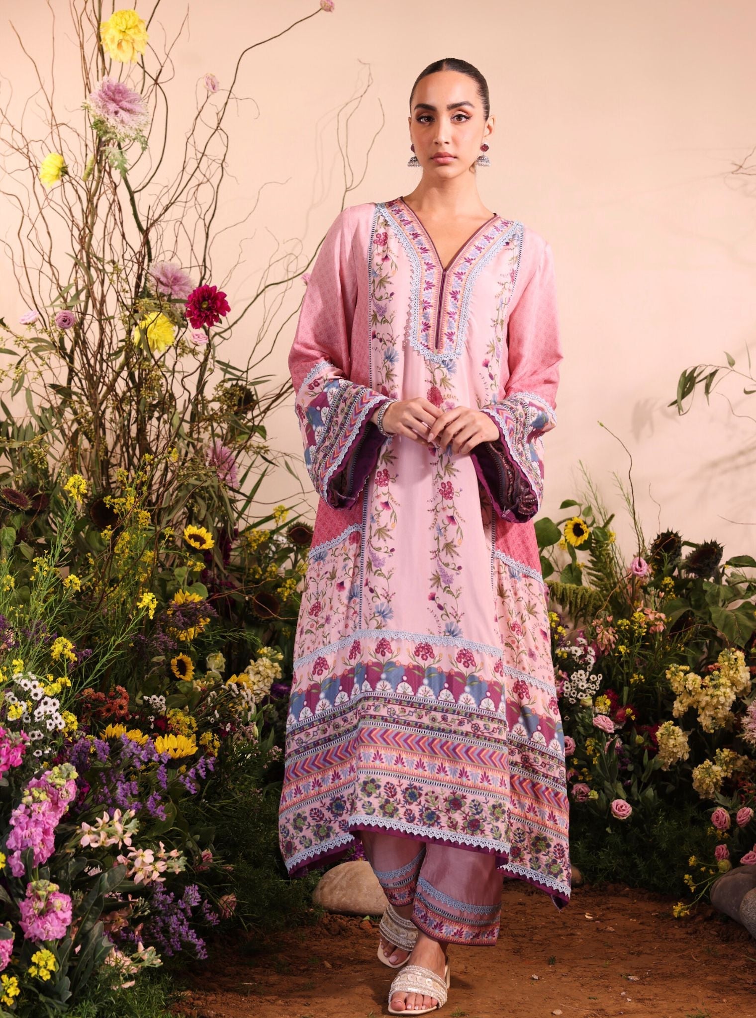 Mulmul Printed Ombre Lawn Yamini Pink Kurta With Mulmul Printed Ombre Lawn Yamini Pink Pant