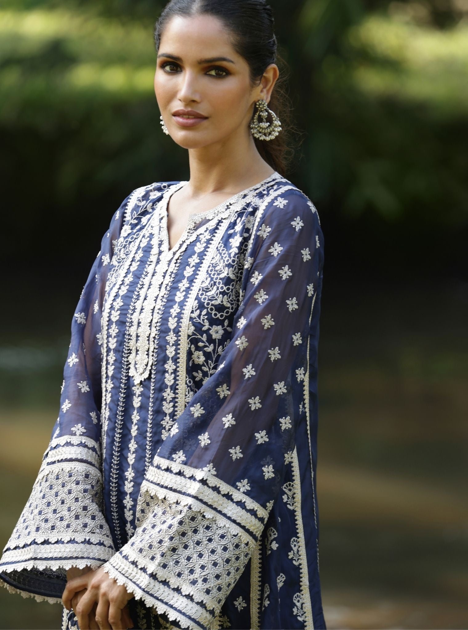 Katha Organza Navy Anarkali Kurta Set