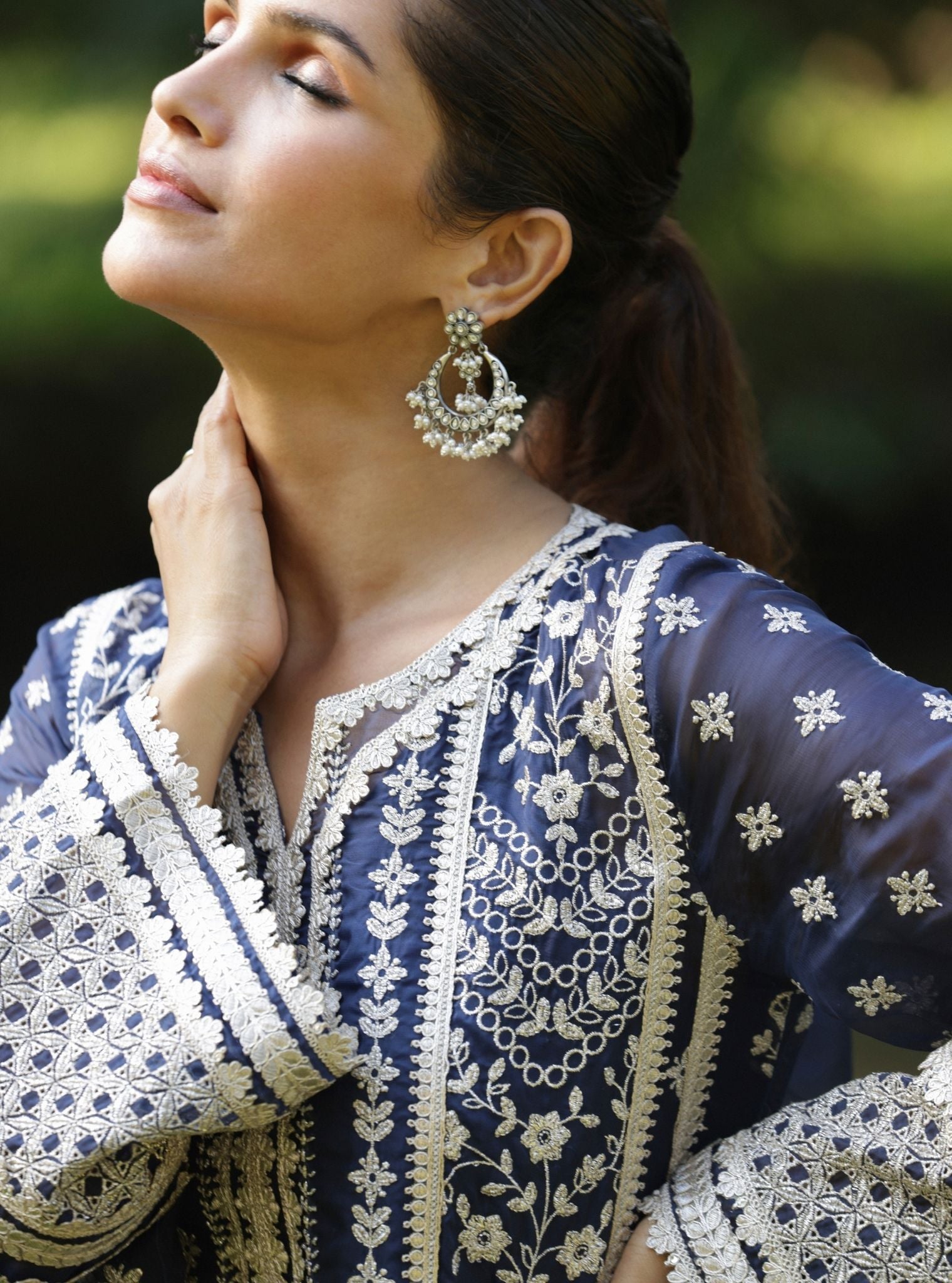 Katha Organza Navy Anarkali Kurta Set