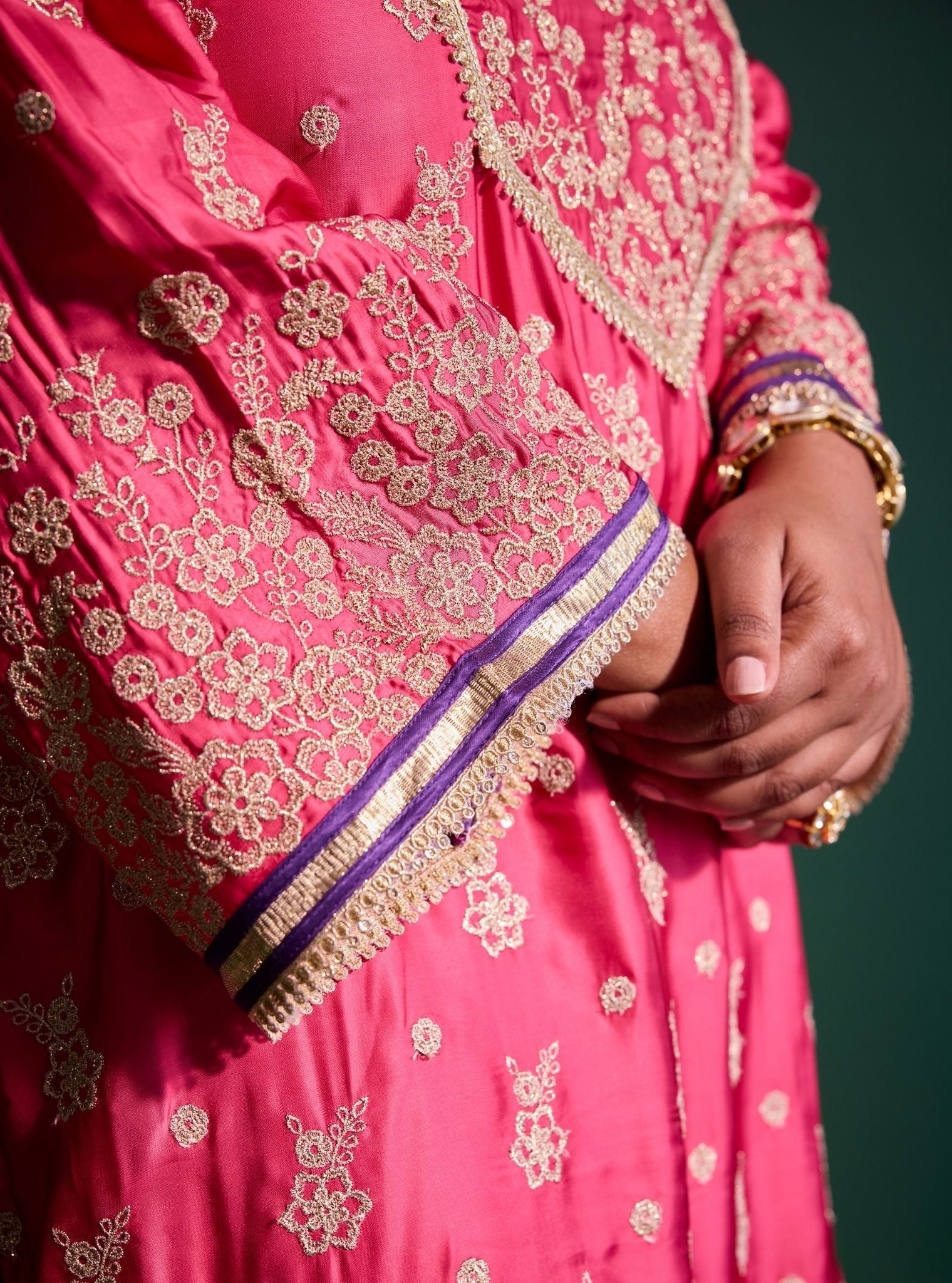 Nazakat Cupro Satin Fuschia Kurta Set