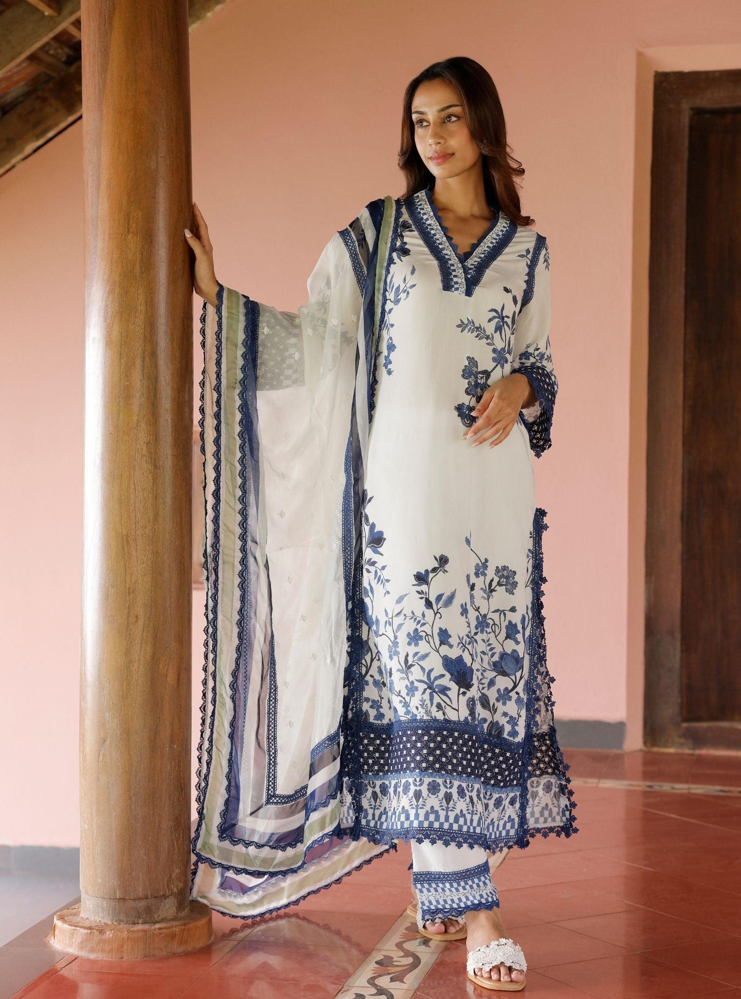 Diti Lawn Printed White Kurta Set
