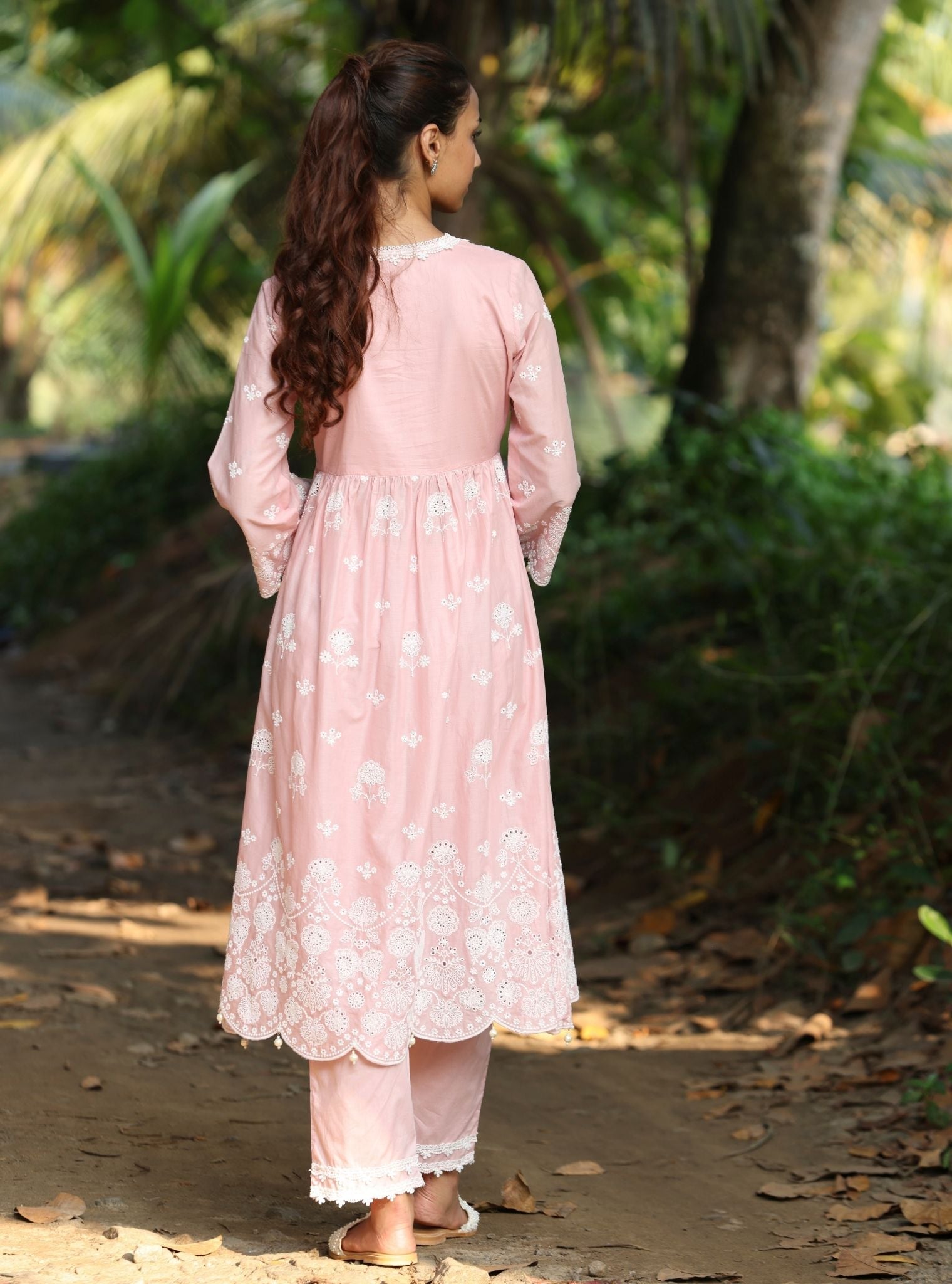 Nilan Supima Cotton Light Pink Anarkali Kurta Set