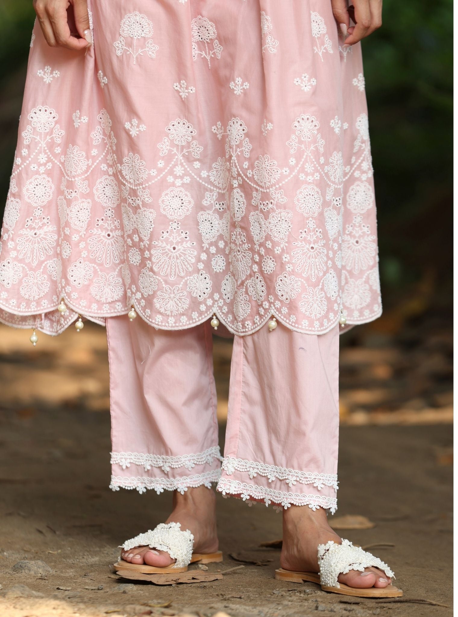 Nilan Supima Cotton Light Pink Anarkali Kurta Set