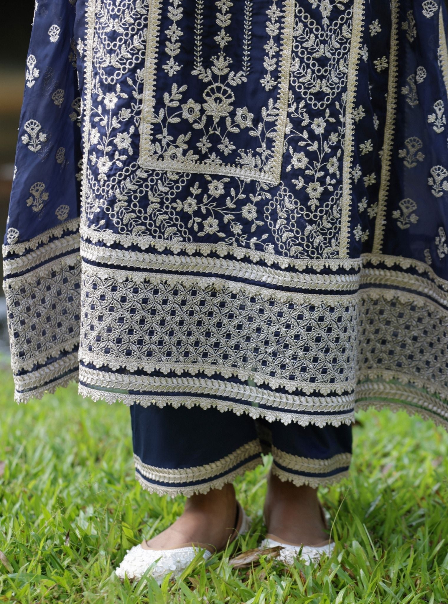 Katha Organza Navy Anarkali Kurta Set