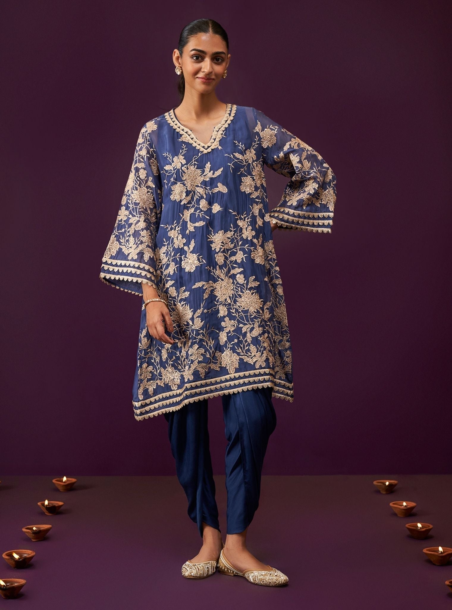Sunee Organza Navy Kurta Set