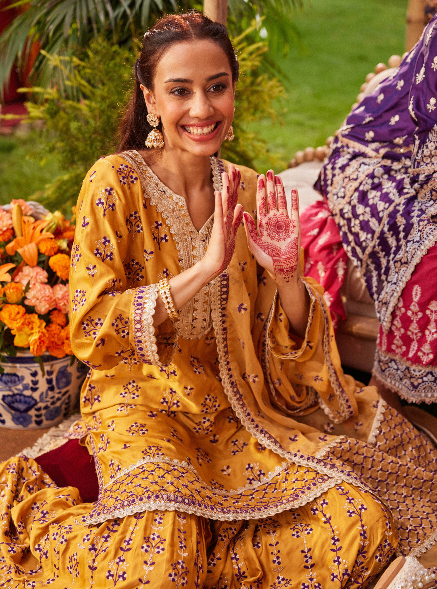 Mahiya Bemberg Satin Mustard Kurta Set