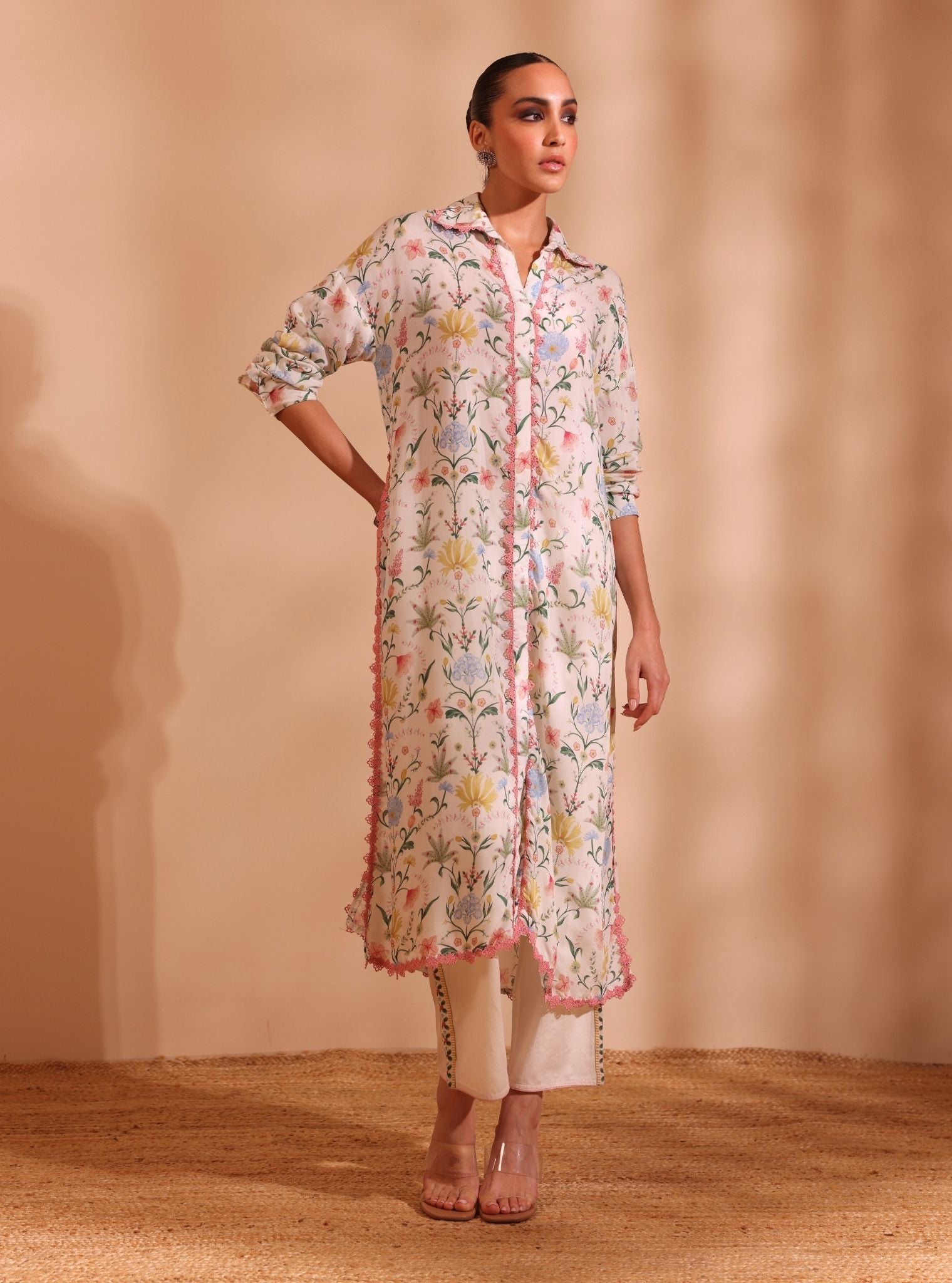 Mulmul Lawn Printed Sene Off White Kurta With Mulmul Lawn Printed Sene Off White Pant