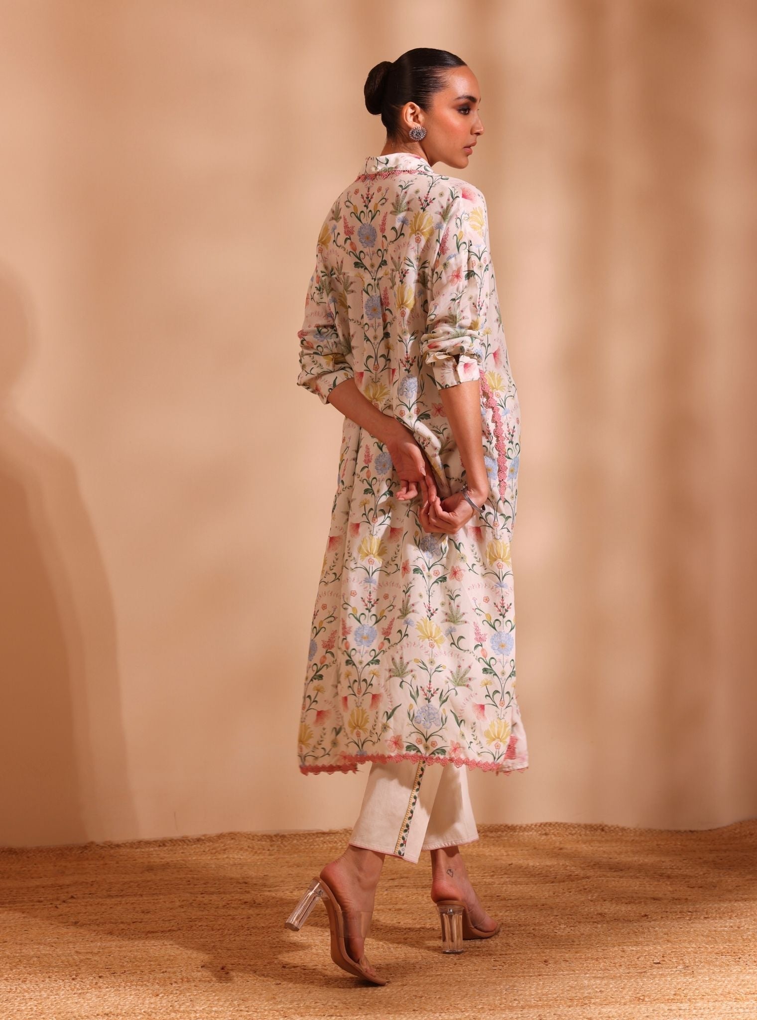 Mulmul Lawn Printed Sene Off White Kurta With Mulmul Lawn Printed Sene Off White Pant
